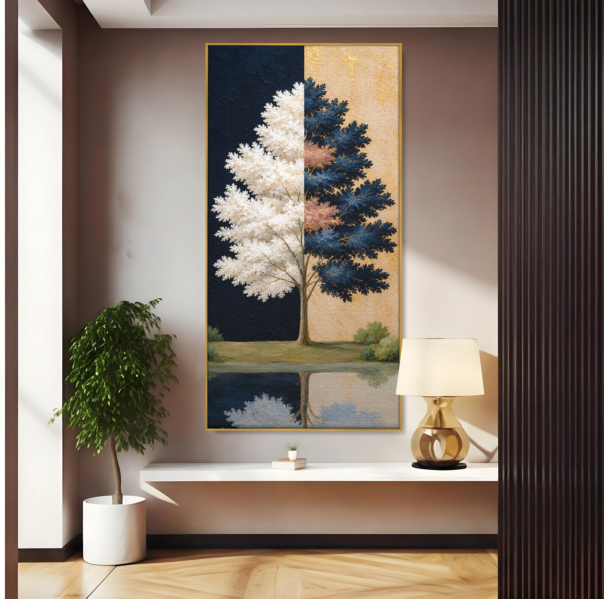Tablou Canvas Premium LuxCanva® A1900, Copacul Dualitatii, Copac, Reflectie, Dualitate, Natura, Living, Culori Vibrante
