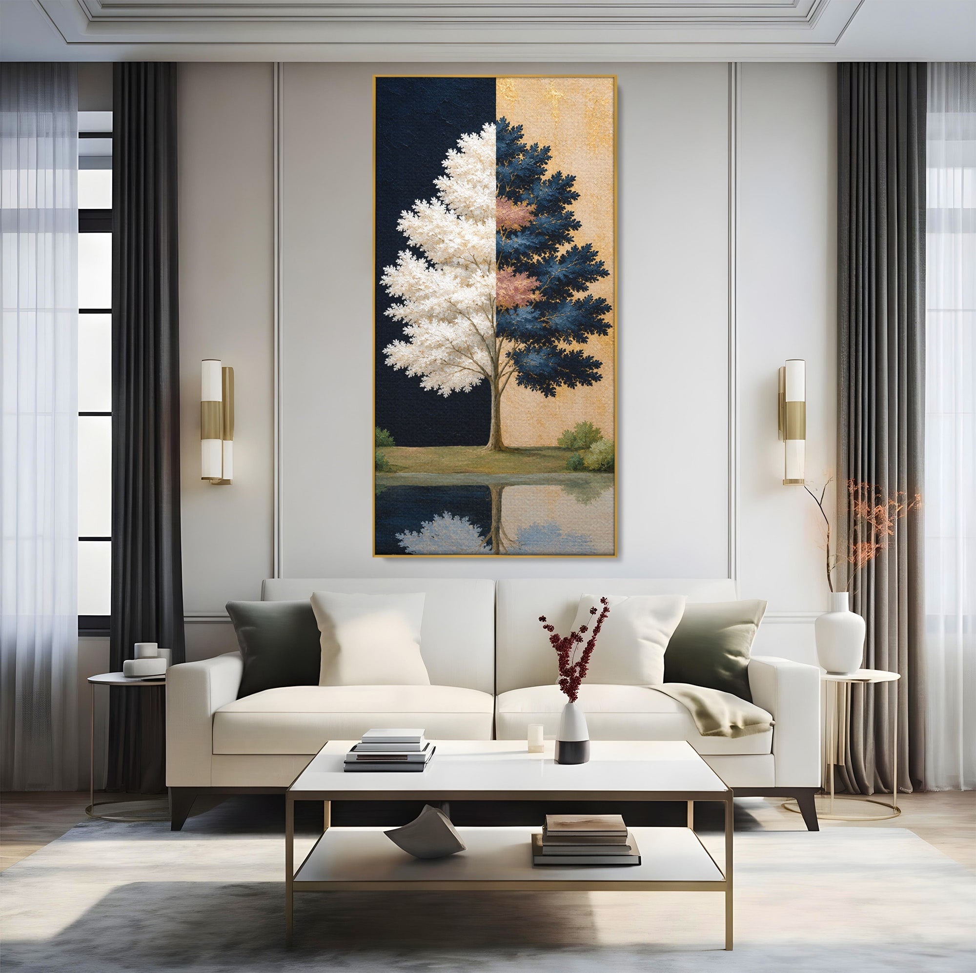 Tablou Canvas Premium LuxCanva® A1900, Copacul Dualitatii, Copac, Reflectie, Dualitate, Natura, Living, Culori Vibrante