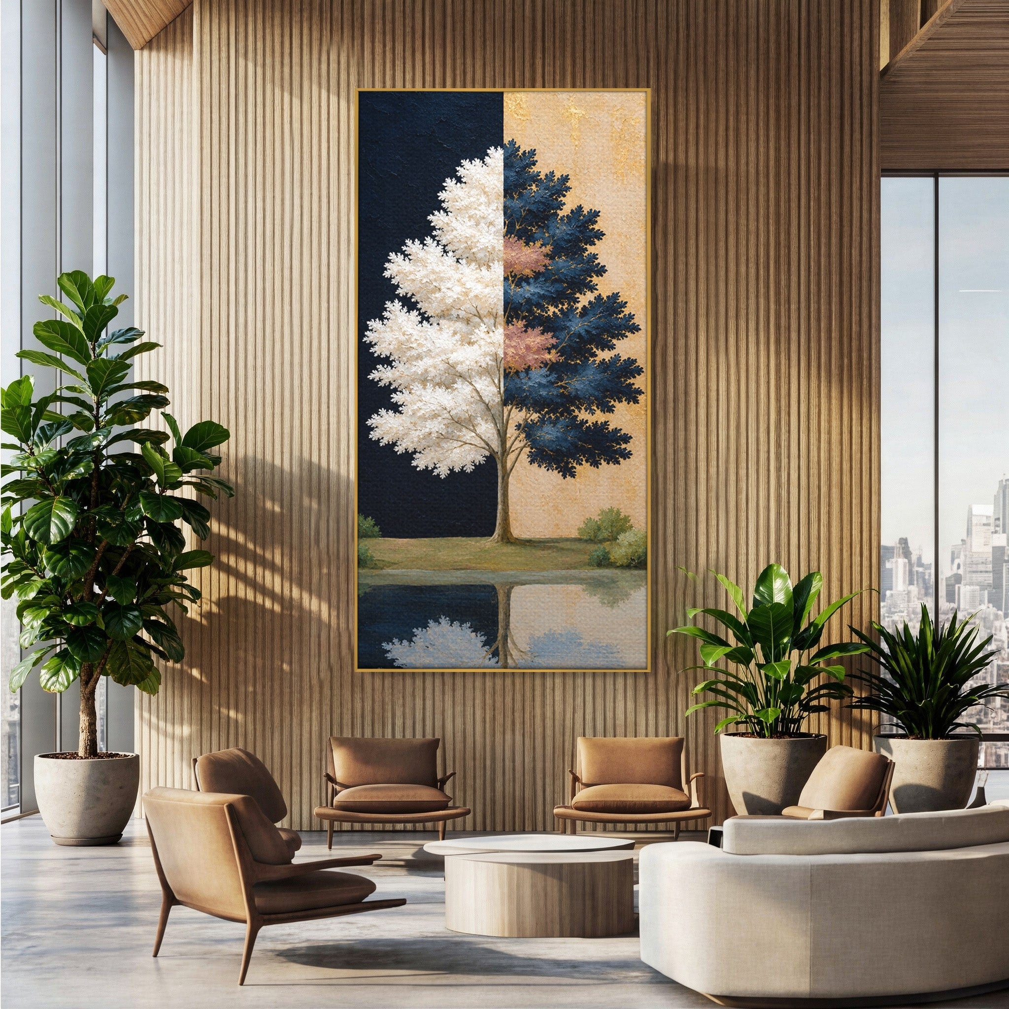Tablou Canvas Premium LuxCanva® A1900, Copacul Dualitatii, Copac, Reflectie, Dualitate, Natura, Living, Culori Vibrante