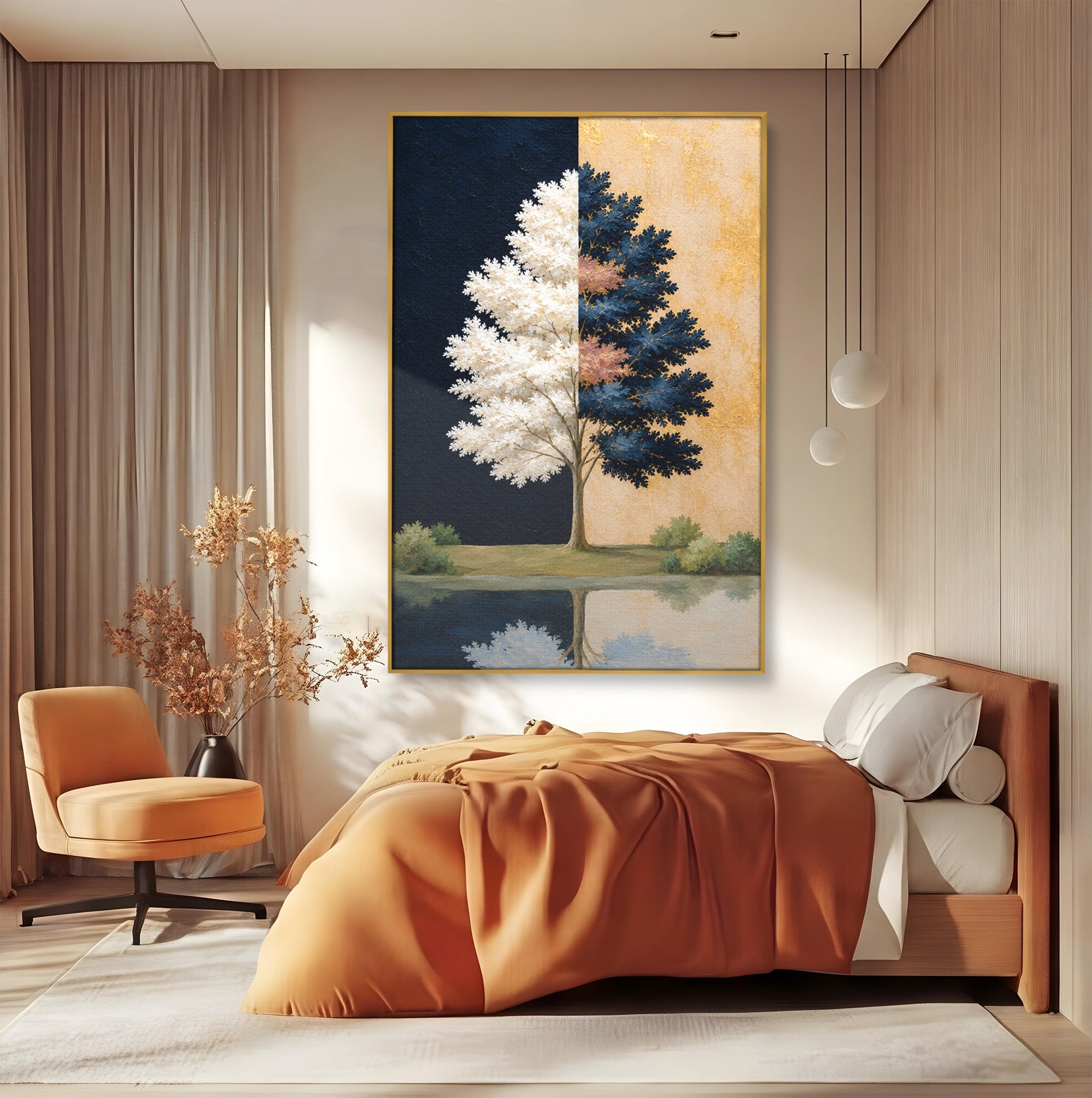 Tablou Canvas Premium LuxCanva® A1900, Copacul Dualitatii, Copac, Reflectie, Dualitate, Natura, Living, Culori Vibrante
