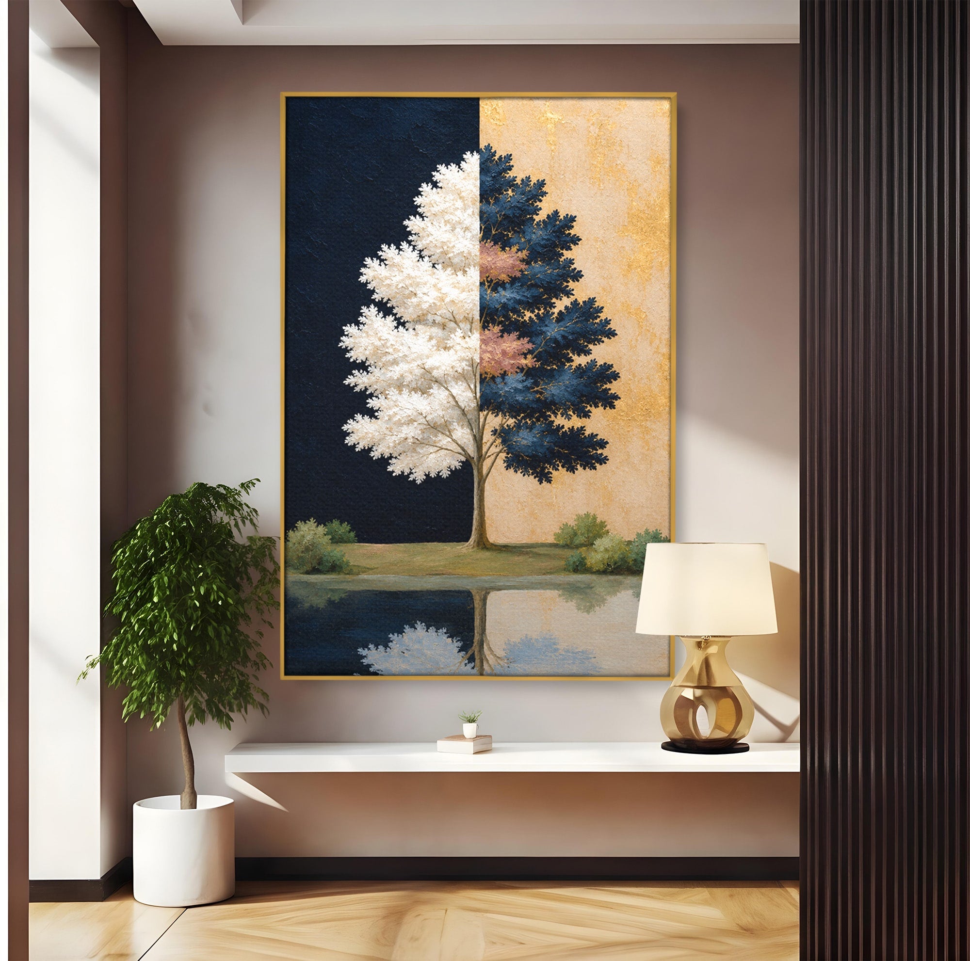 Tablou Canvas Premium LuxCanva® A1900, Copacul Dualitatii, Copac, Reflectie, Dualitate, Natura, Living, Culori Vibrante