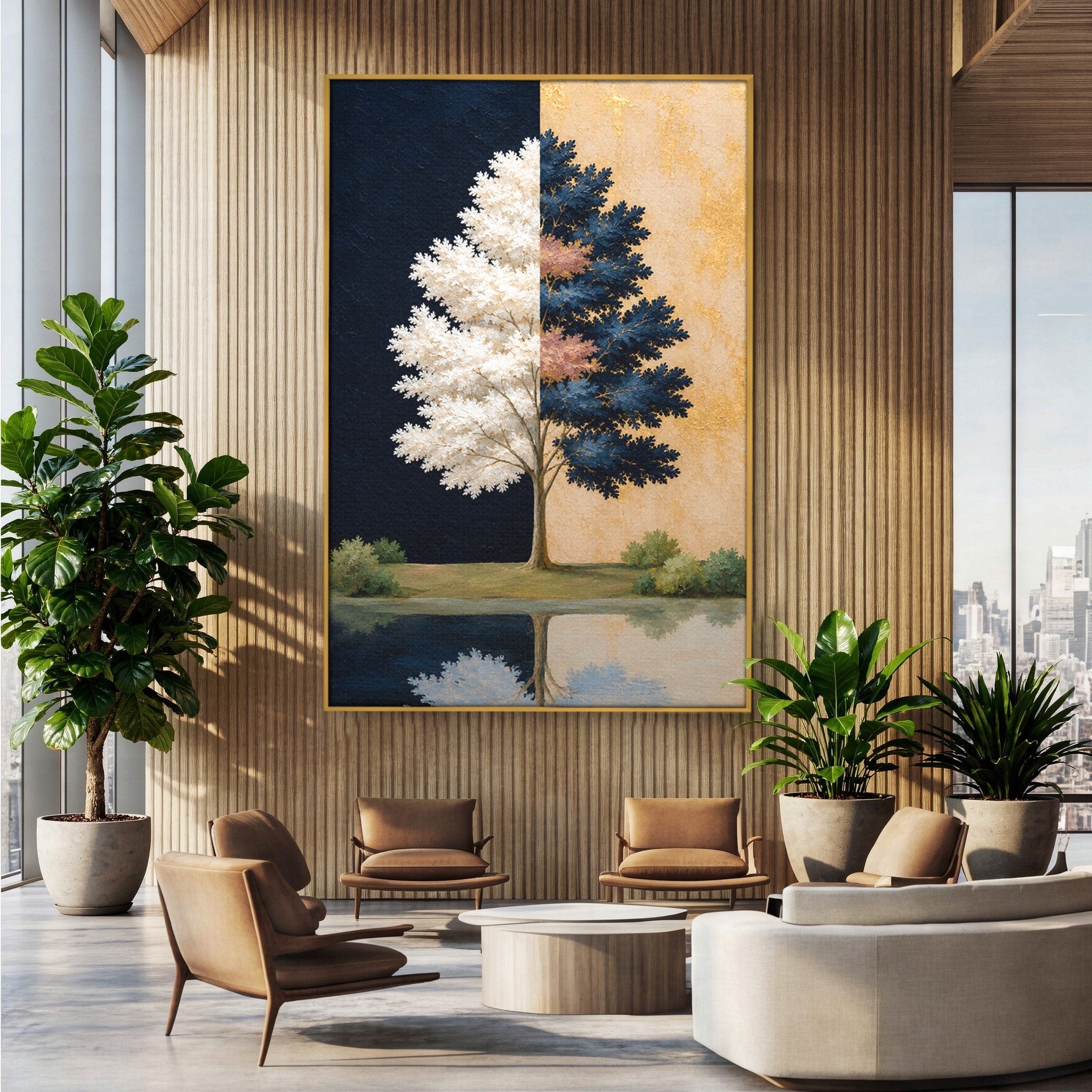 Tablou Canvas Premium LuxCanva® A1900, Copacul Dualitatii, Copac, Reflectie, Dualitate, Natura, Living, Culori Vibrante