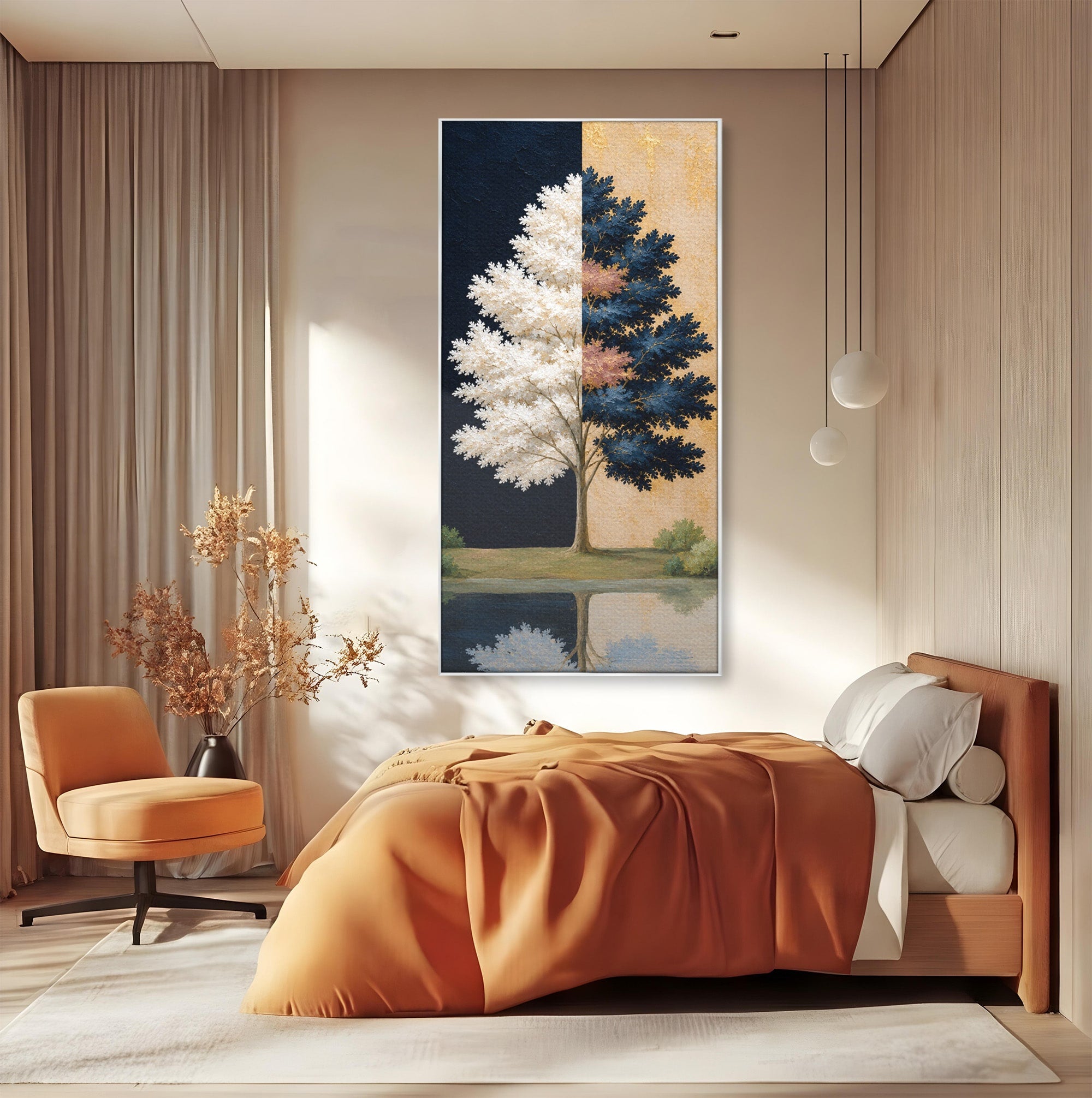 Tablou Canvas Premium LuxCanva® A1900, Copacul Dualitatii, Copac, Reflectie, Dualitate, Natura, Living, Culori Vibrante