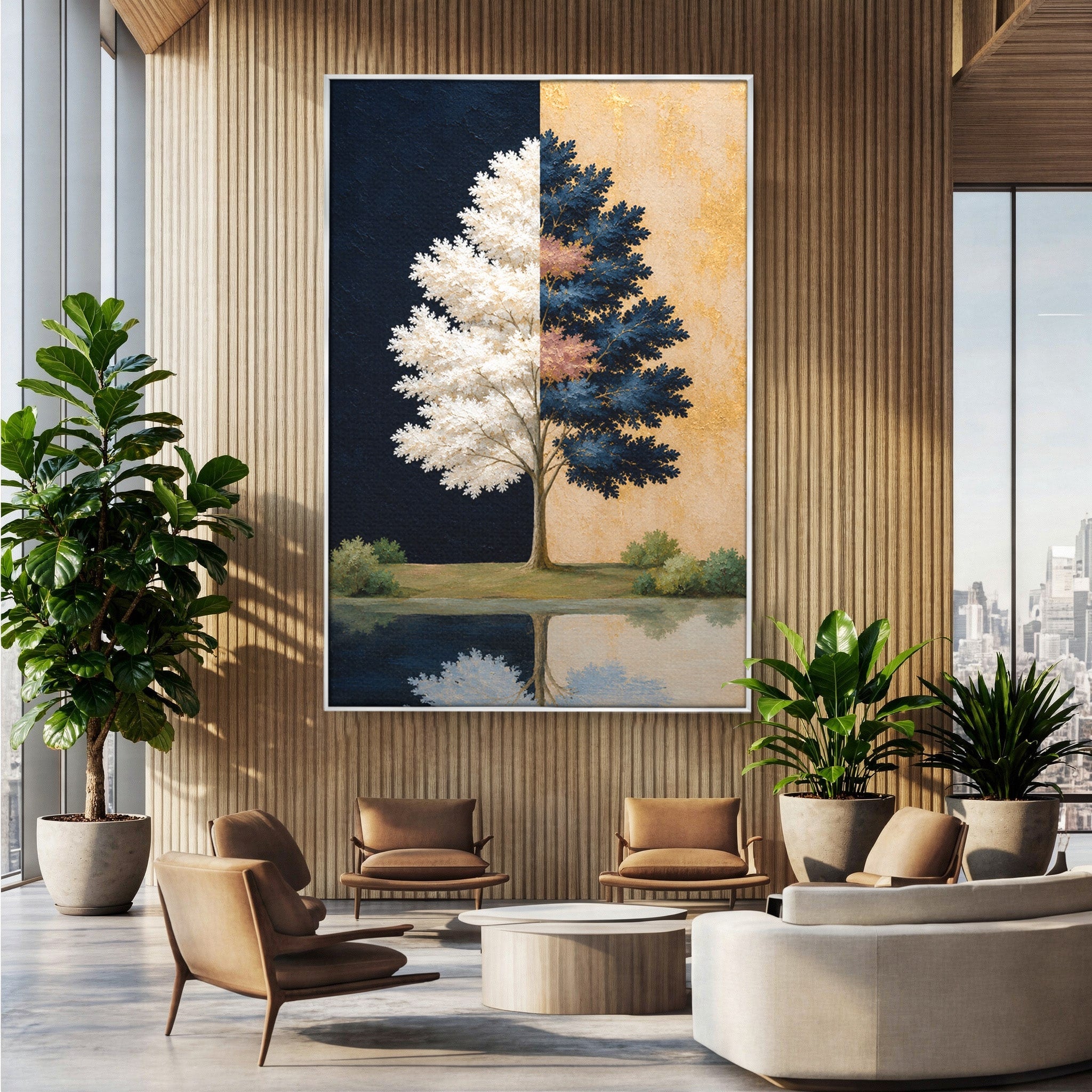 Tablou Canvas Premium LuxCanva® A1900, Copacul Dualitatii, Copac, Reflectie, Dualitate, Natura, Living, Culori Vibrante