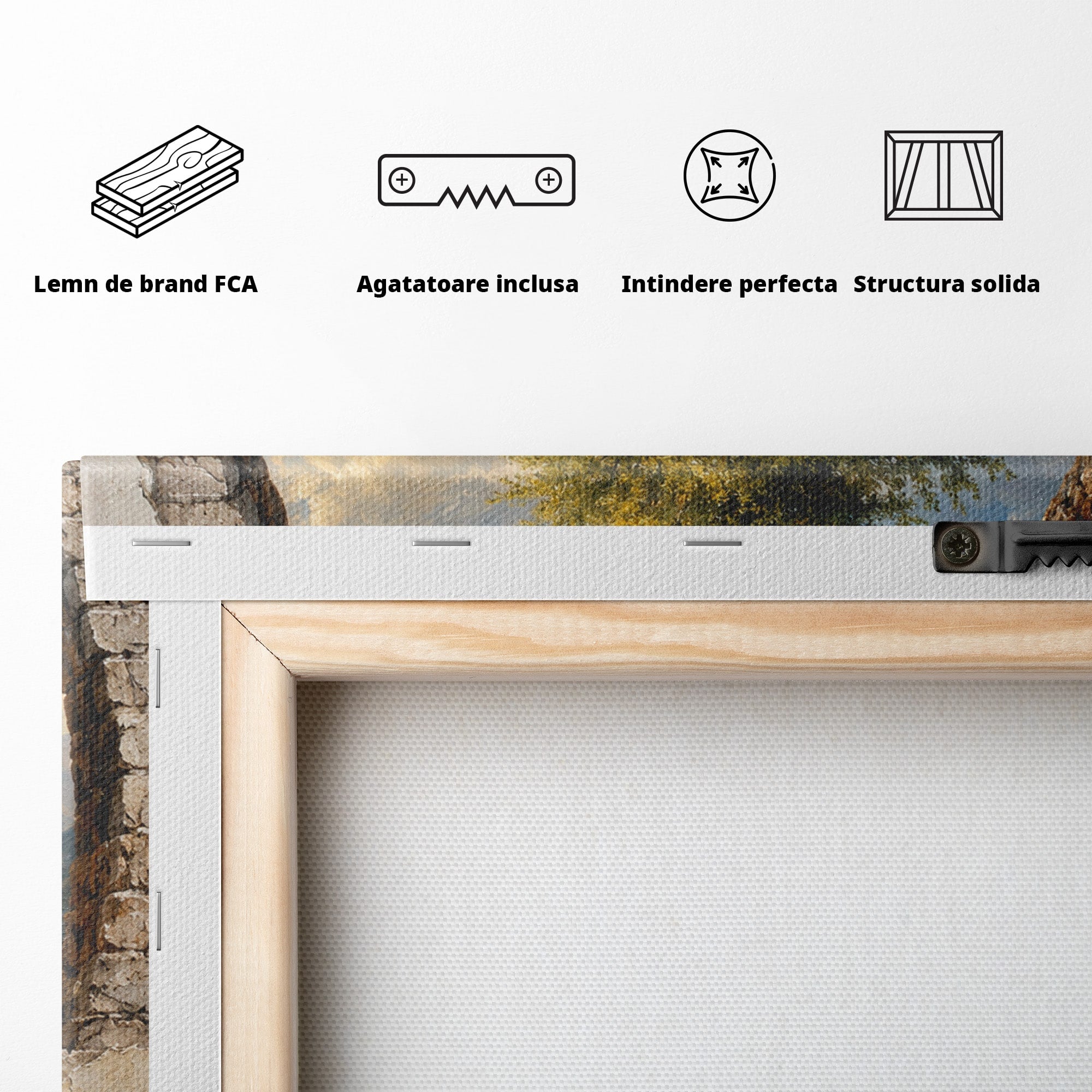 Tablou Canvas Premium LuxCanva® A1901, Fereastra Spre Natura, Peisaj, Copac, Lac, Munti, Living, Culori Vibrante