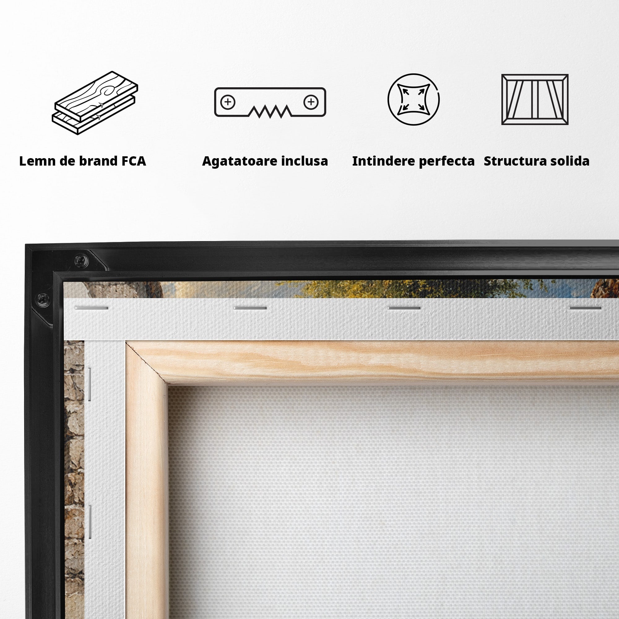 Tablou Canvas Premium LuxCanva® A1901, Fereastra Spre Natura, Peisaj, Copac, Lac, Munti, Living, Culori Vibrante