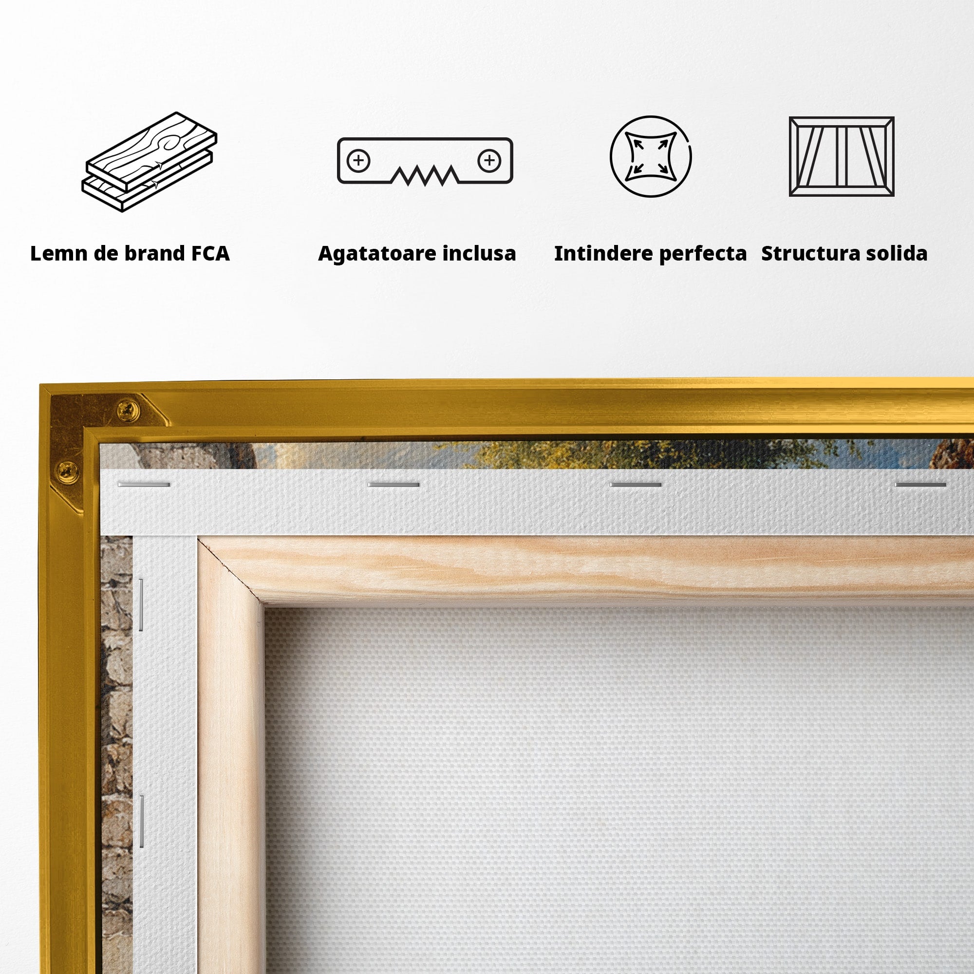 Tablou Canvas Premium LuxCanva® A1901, Fereastra Spre Natura, Peisaj, Copac, Lac, Munti, Living, Culori Vibrante