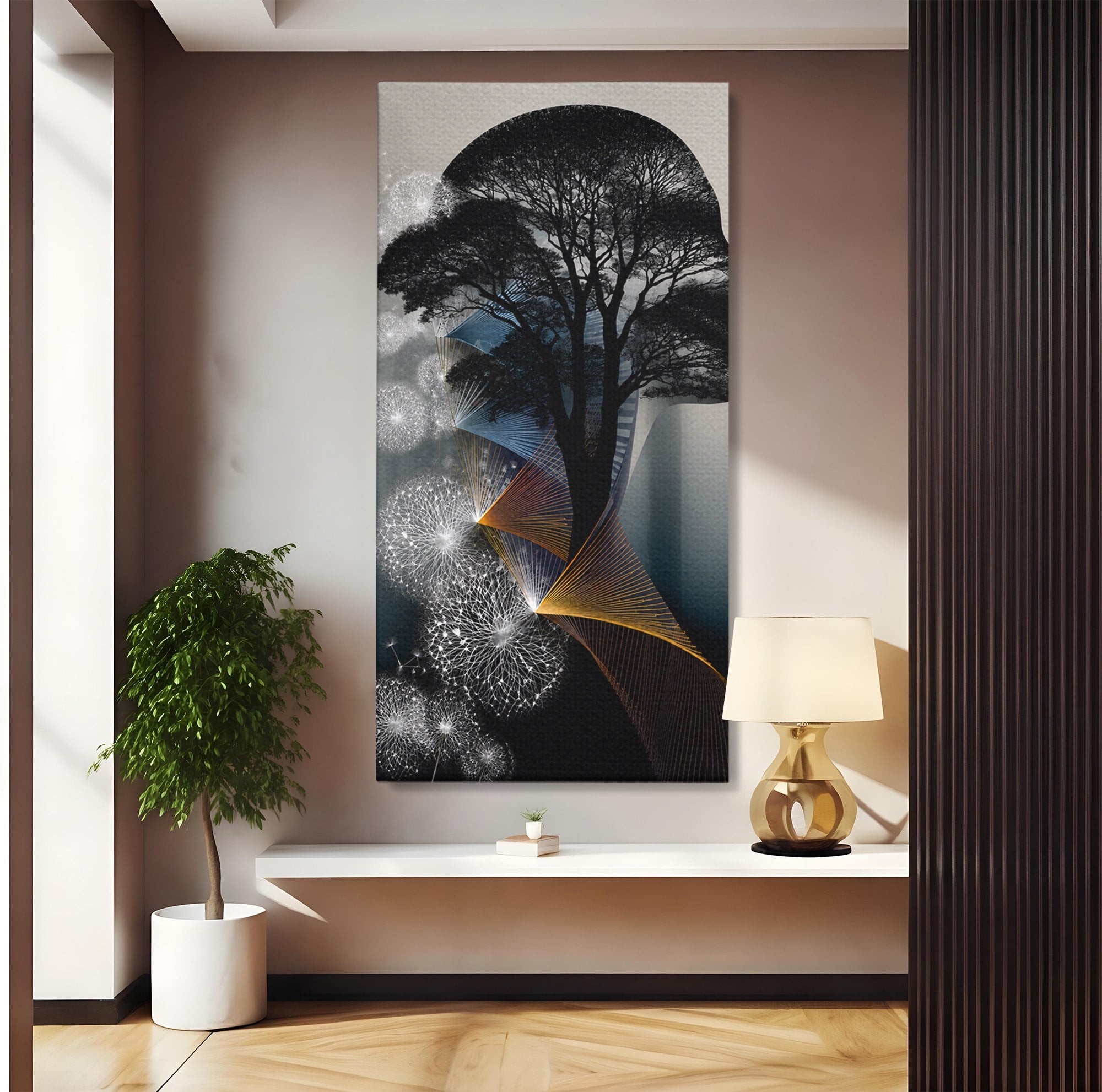 Tablou Canvas Premium LuxCanva® A1902, Silhouette Arborescenta, Silhouette, Arbore, Abstract, Contemplativ, Birou, Culori Vibrante