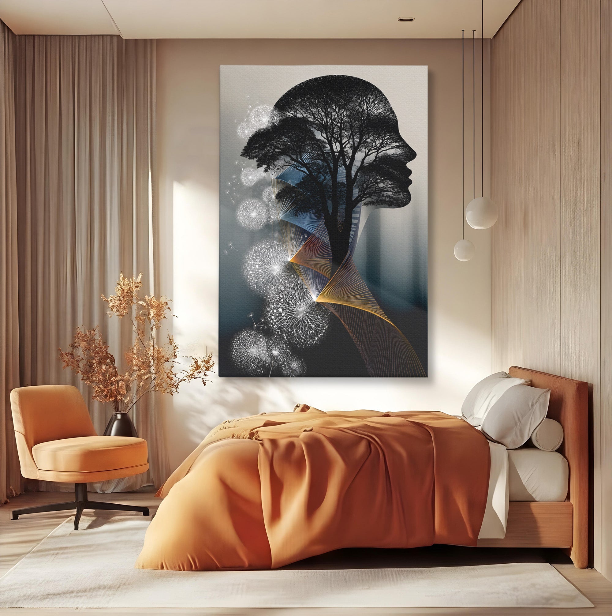 Tablou Canvas Premium LuxCanva® A1902, Silhouette Arborescenta, Silhouette, Arbore, Abstract, Contemplativ, Birou, Culori Vibrante