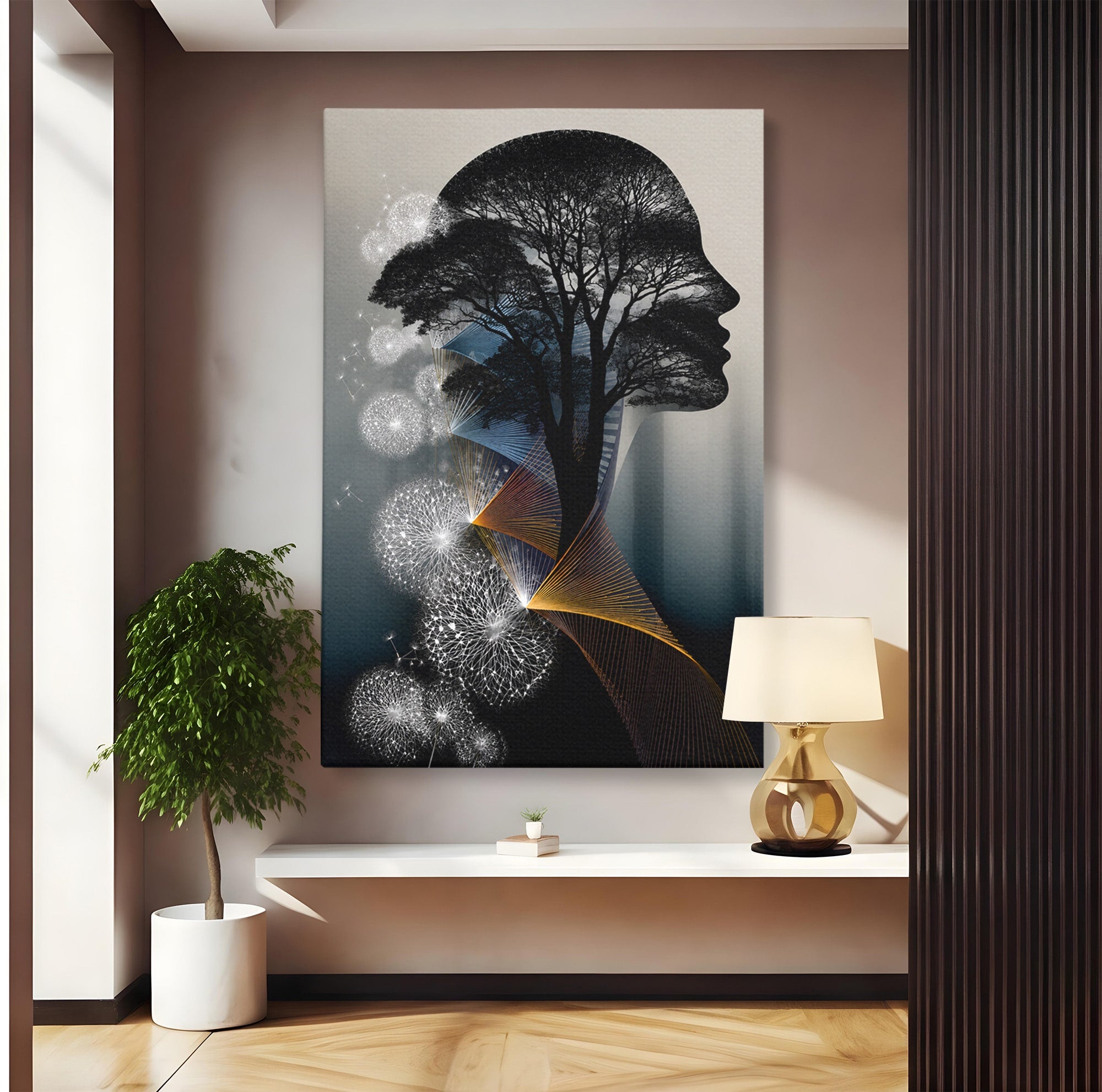 Tablou Canvas Premium LuxCanva® A1902, Silhouette Arborescenta, Silhouette, Arbore, Abstract, Contemplativ, Birou, Culori Vibrante