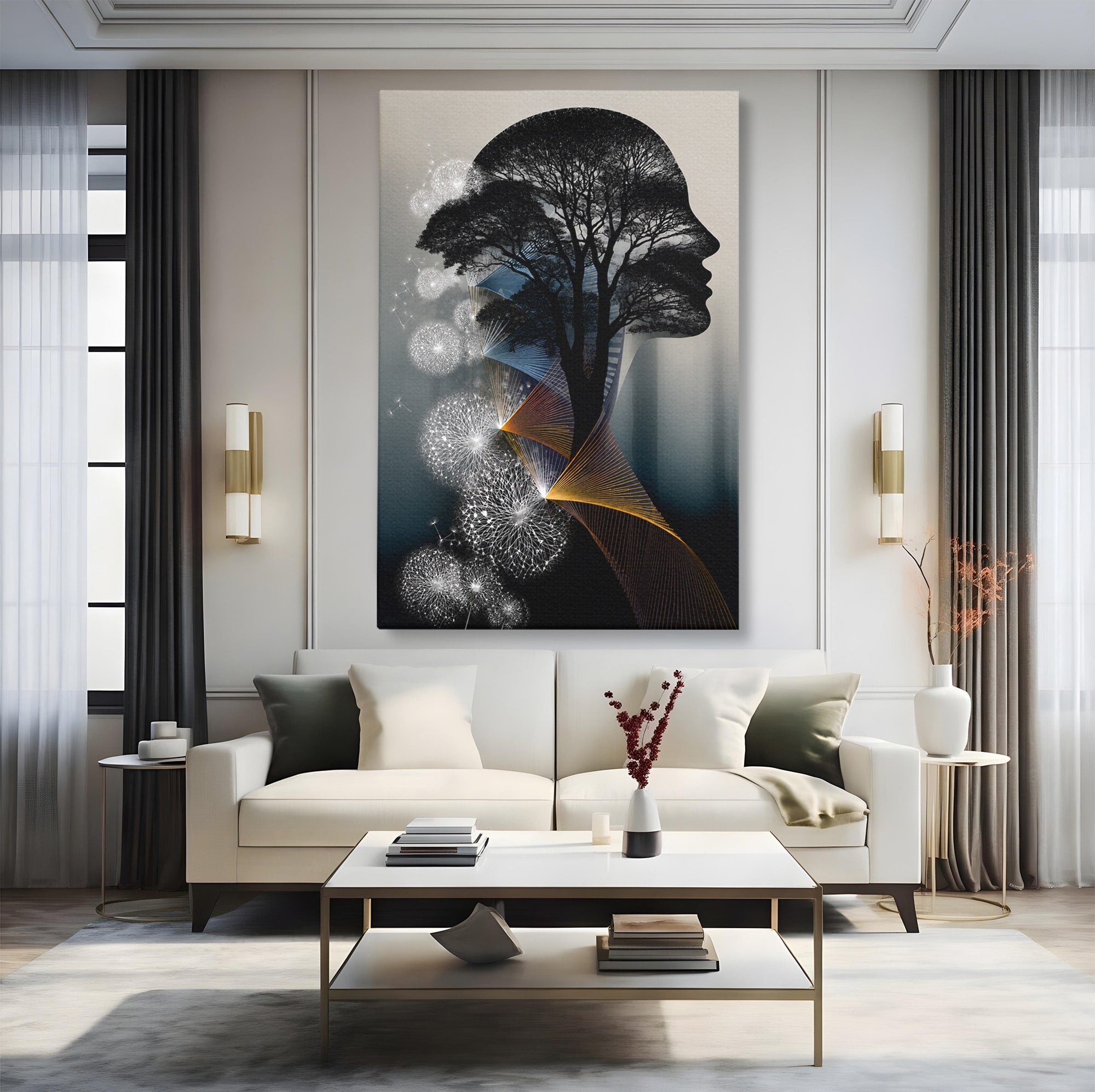 Tablou Canvas Premium LuxCanva® A1902, Silhouette Arborescenta, Silhouette, Arbore, Abstract, Contemplativ, Birou, Culori Vibrante