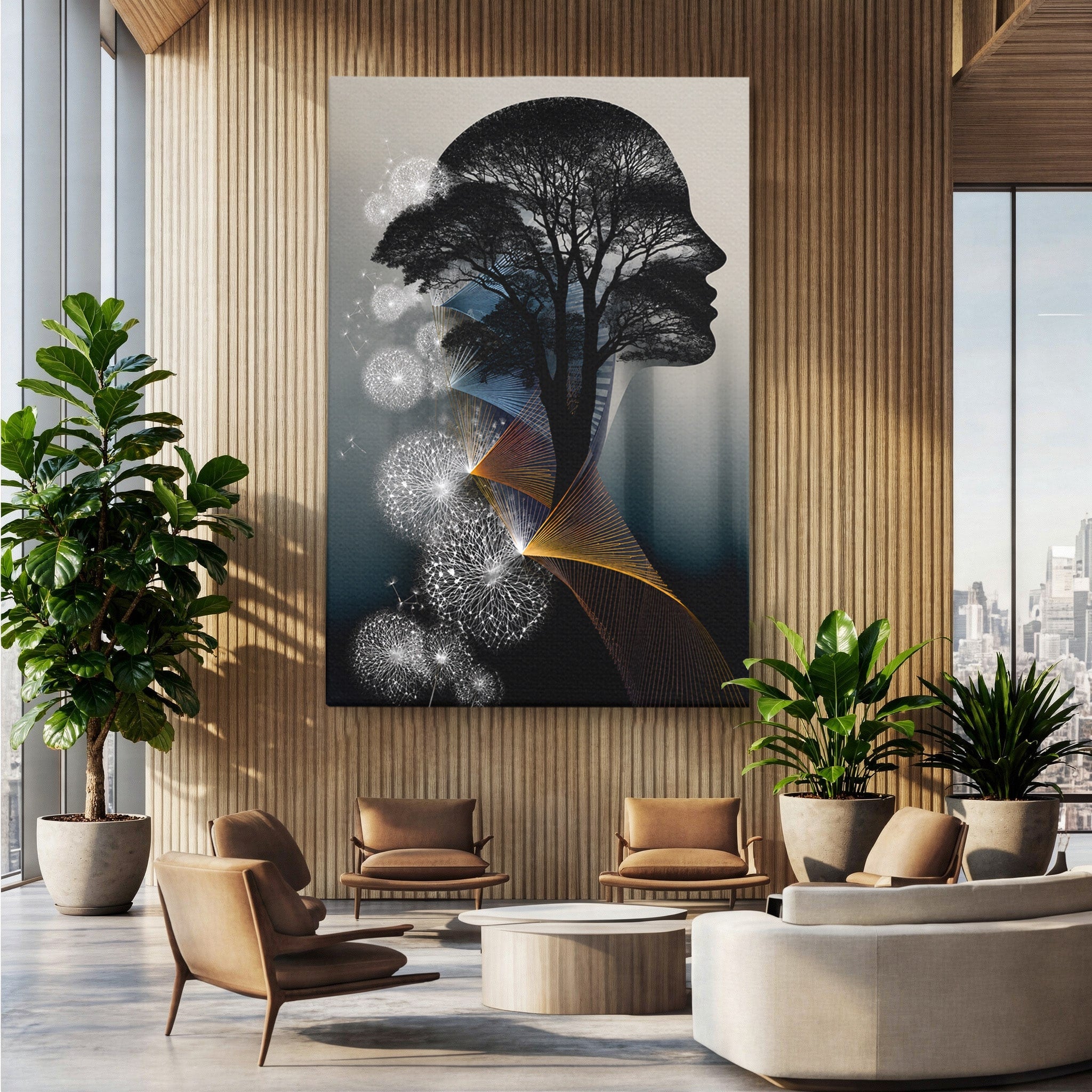 Tablou Canvas Premium LuxCanva® A1902, Silhouette Arborescenta, Silhouette, Arbore, Abstract, Contemplativ, Birou, Culori Vibrante