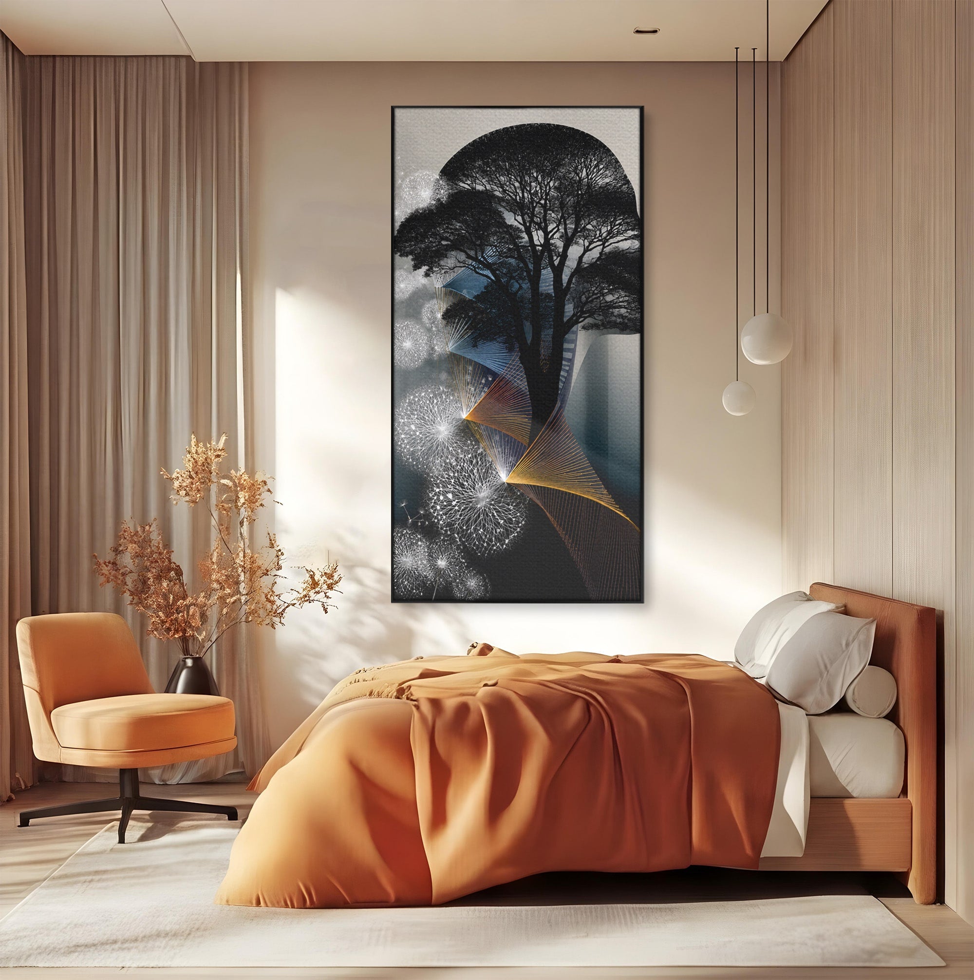 Tablou Canvas Premium LuxCanva® A1902, Silhouette Arborescenta, Silhouette, Arbore, Abstract, Contemplativ, Birou, Culori Vibrante