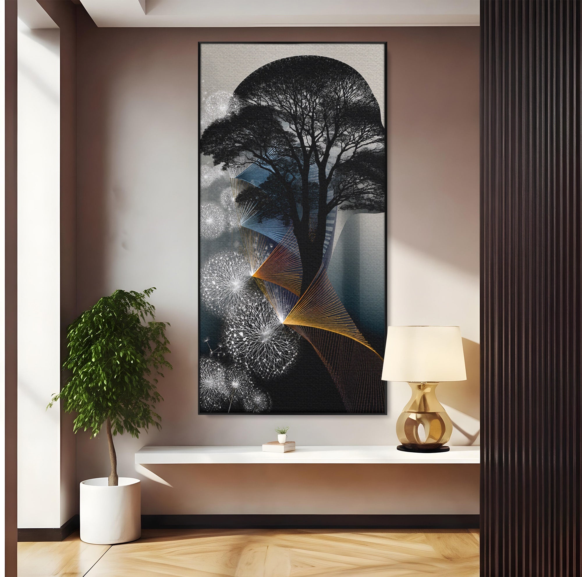 Tablou Canvas Premium LuxCanva® A1902, Silhouette Arborescenta, Silhouette, Arbore, Abstract, Contemplativ, Birou, Culori Vibrante