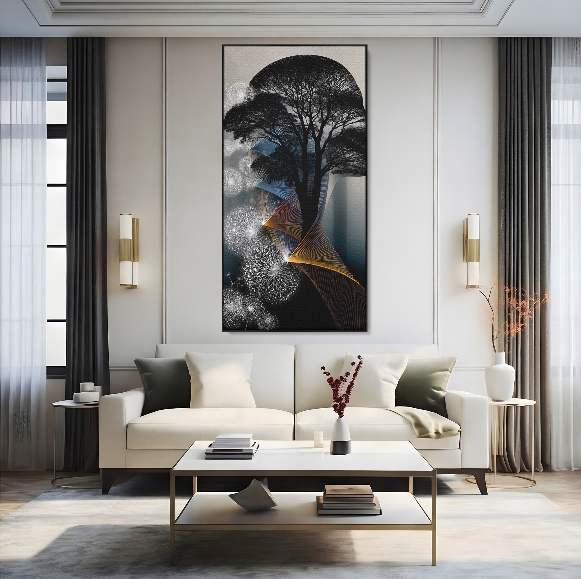 Tablou Canvas Premium LuxCanva® A1902, Silhouette Arborescenta, Silhouette, Arbore, Abstract, Contemplativ, Birou, Culori Vibrante