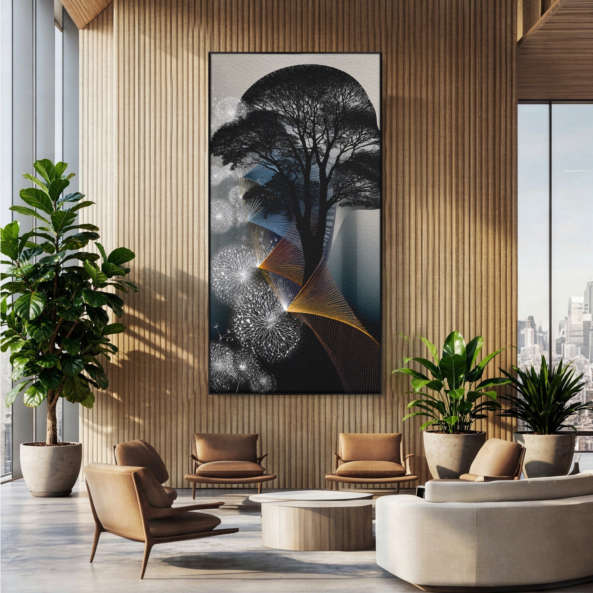 Tablou Canvas Premium LuxCanva® A1902, Silhouette Arborescenta, Silhouette, Arbore, Abstract, Contemplativ, Birou, Culori Vibrante