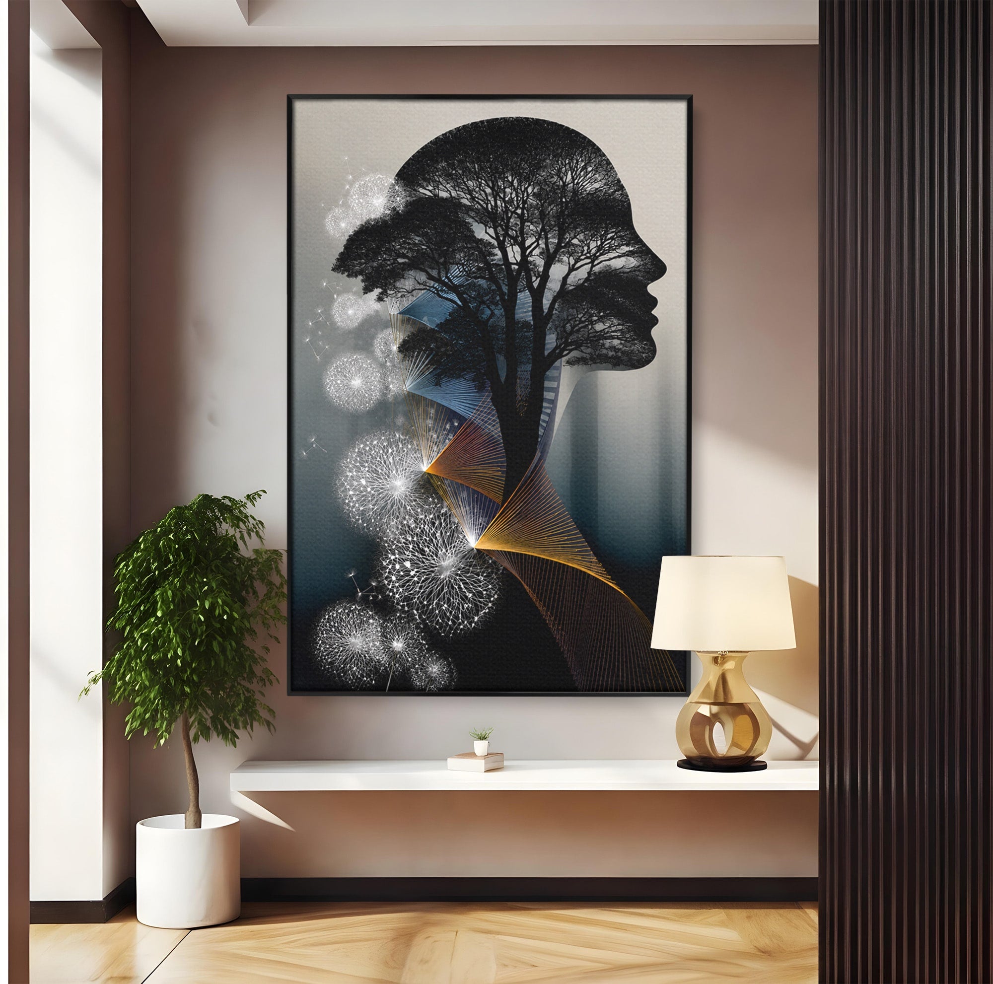 Tablou Canvas Premium LuxCanva® A1902, Silhouette Arborescenta, Silhouette, Arbore, Abstract, Contemplativ, Birou, Culori Vibrante