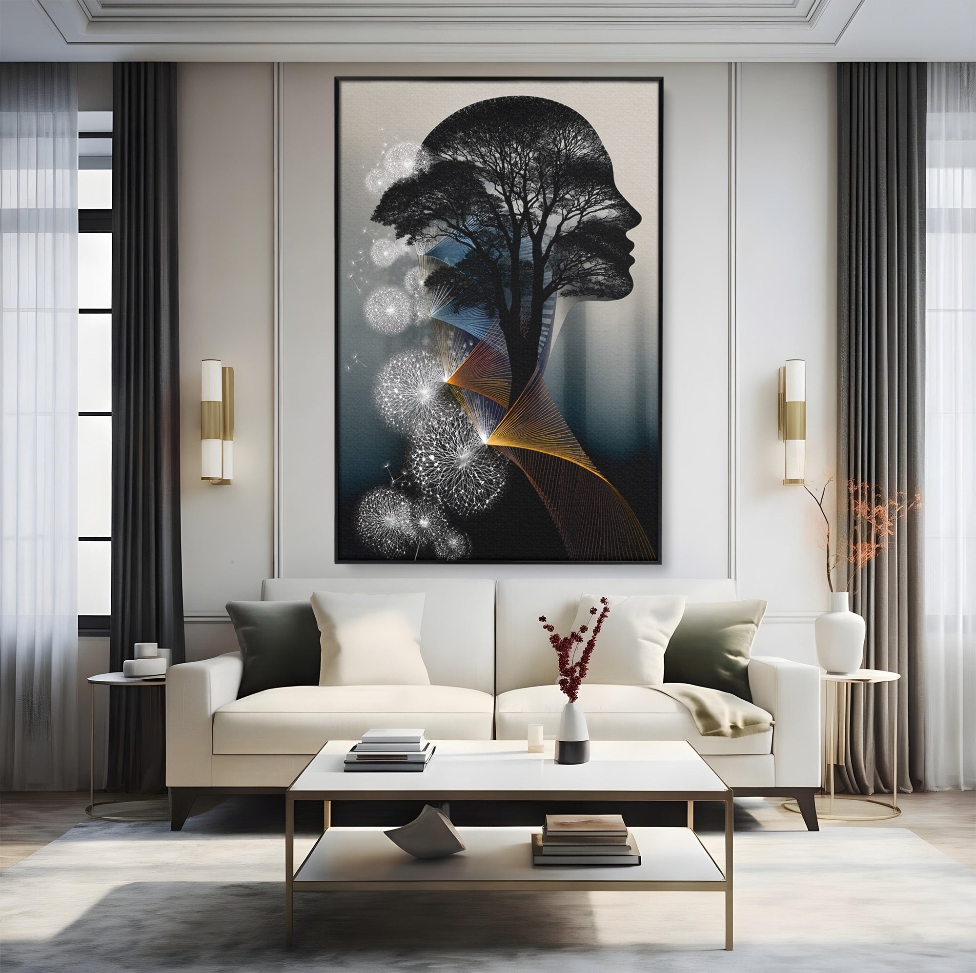 Tablou Canvas Premium LuxCanva® A1902, Silhouette Arborescenta, Silhouette, Arbore, Abstract, Contemplativ, Birou, Culori Vibrante