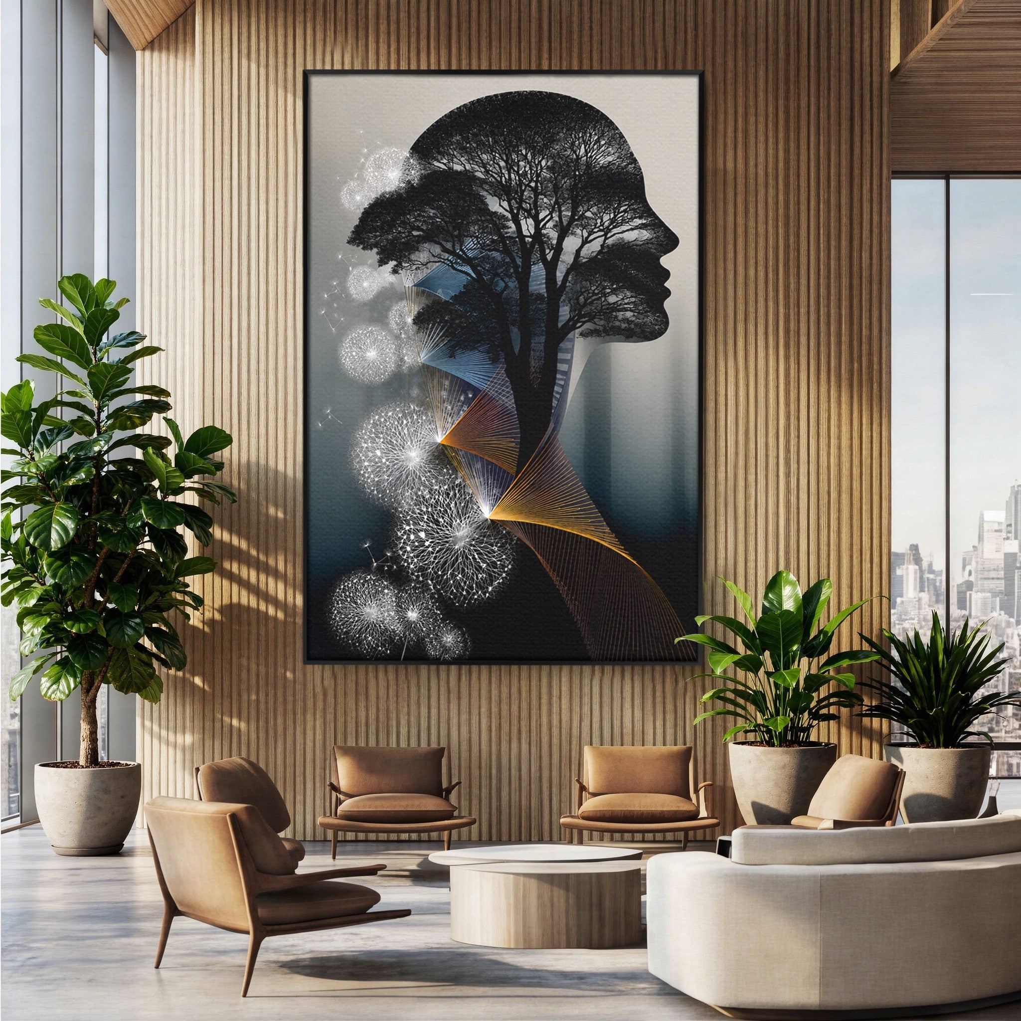 Tablou Canvas Premium LuxCanva® A1902, Silhouette Arborescenta, Silhouette, Arbore, Abstract, Contemplativ, Birou, Culori Vibrante