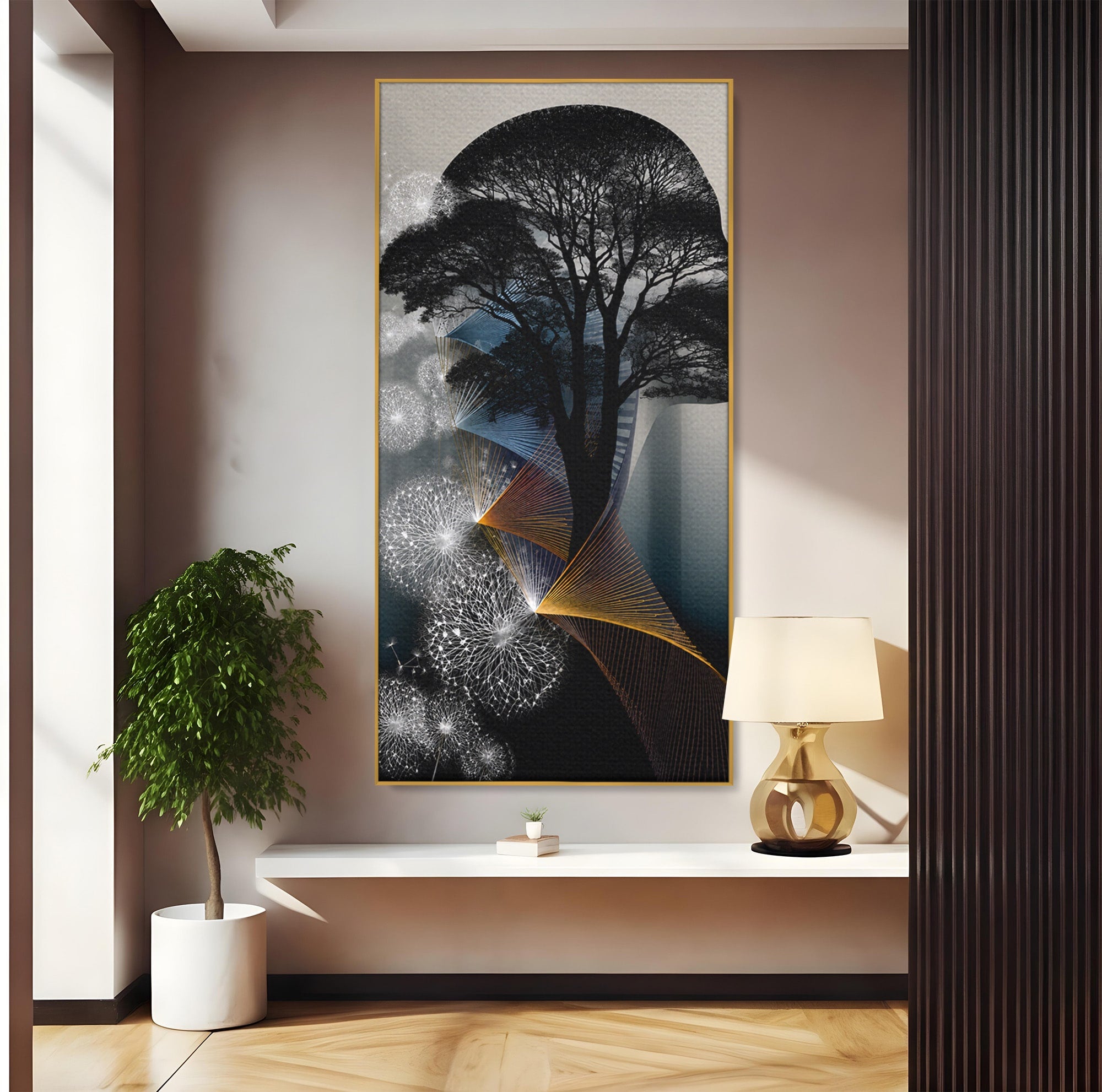 Tablou Canvas Premium LuxCanva® A1902, Silhouette Arborescenta, Silhouette, Arbore, Abstract, Contemplativ, Birou, Culori Vibrante