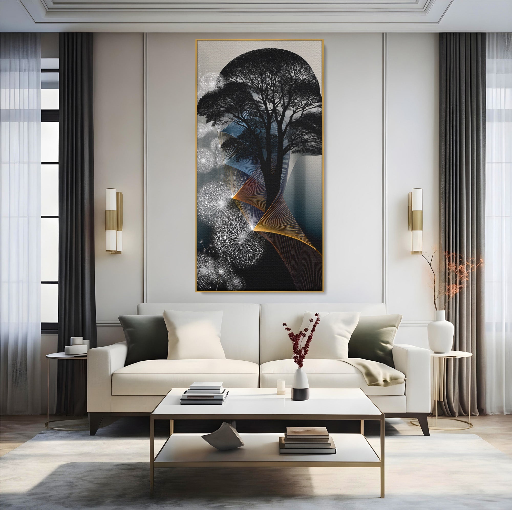 Tablou Canvas Premium LuxCanva® A1902, Silhouette Arborescenta, Silhouette, Arbore, Abstract, Contemplativ, Birou, Culori Vibrante
