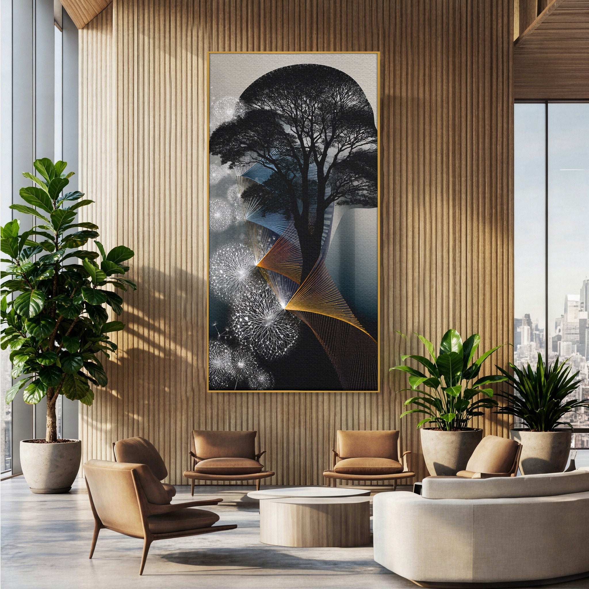 Tablou Canvas Premium LuxCanva® A1902, Silhouette Arborescenta, Silhouette, Arbore, Abstract, Contemplativ, Birou, Culori Vibrante