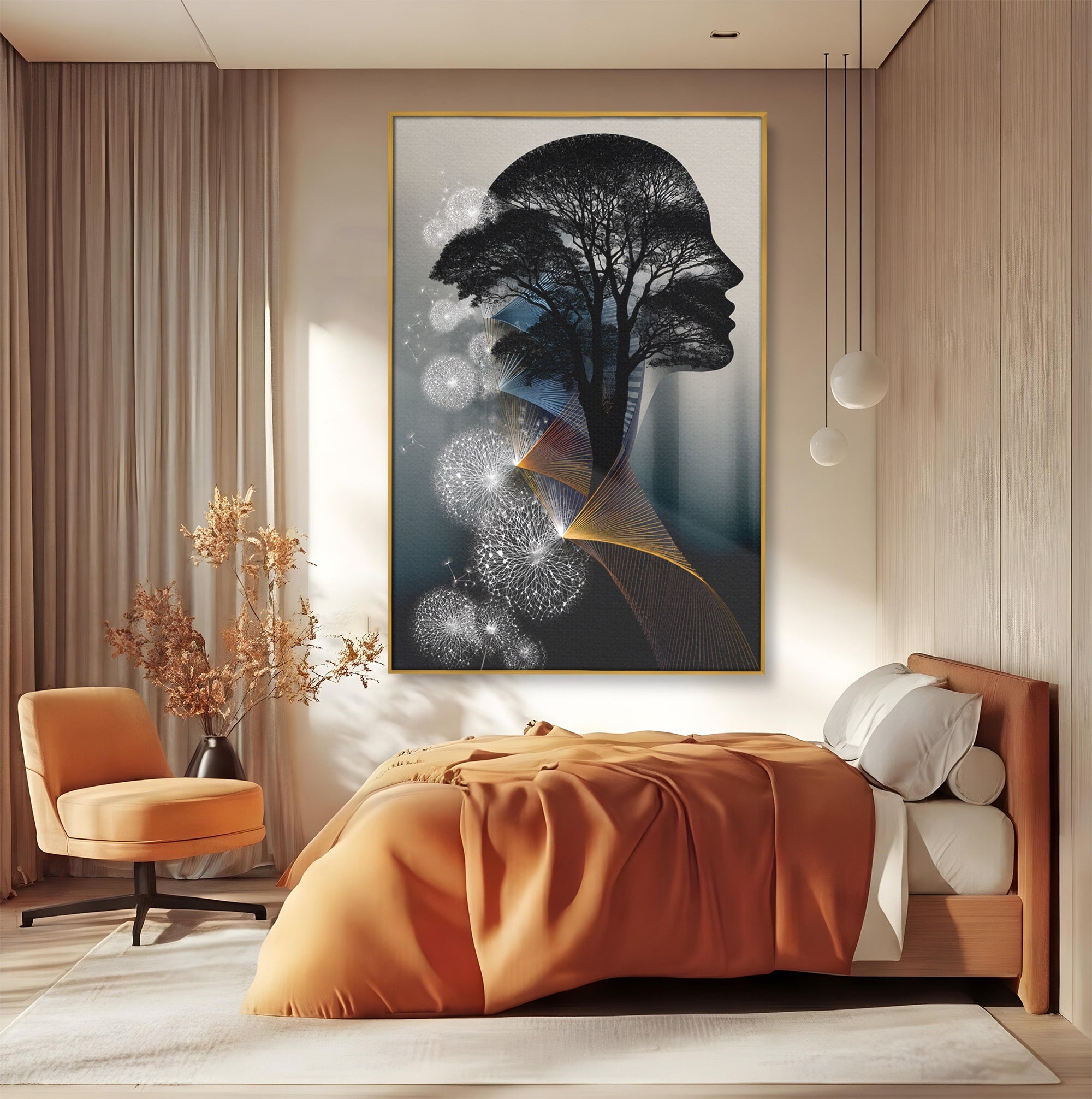 Tablou Canvas Premium LuxCanva® A1902, Silhouette Arborescenta, Silhouette, Arbore, Abstract, Contemplativ, Birou, Culori Vibrante