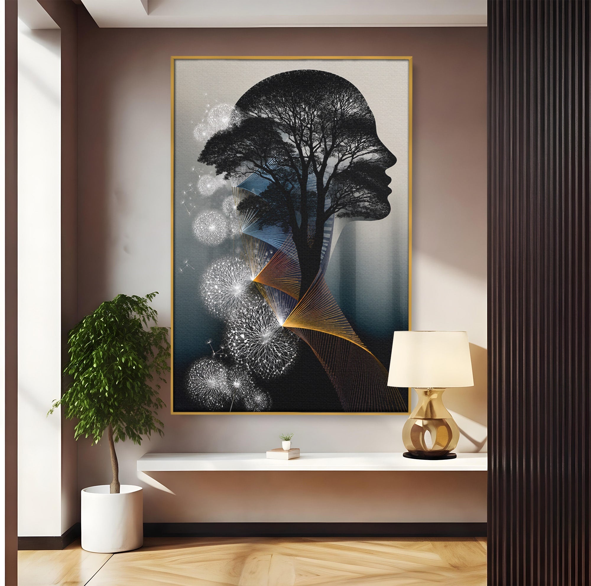 Tablou Canvas Premium LuxCanva® A1902, Silhouette Arborescenta, Silhouette, Arbore, Abstract, Contemplativ, Birou, Culori Vibrante