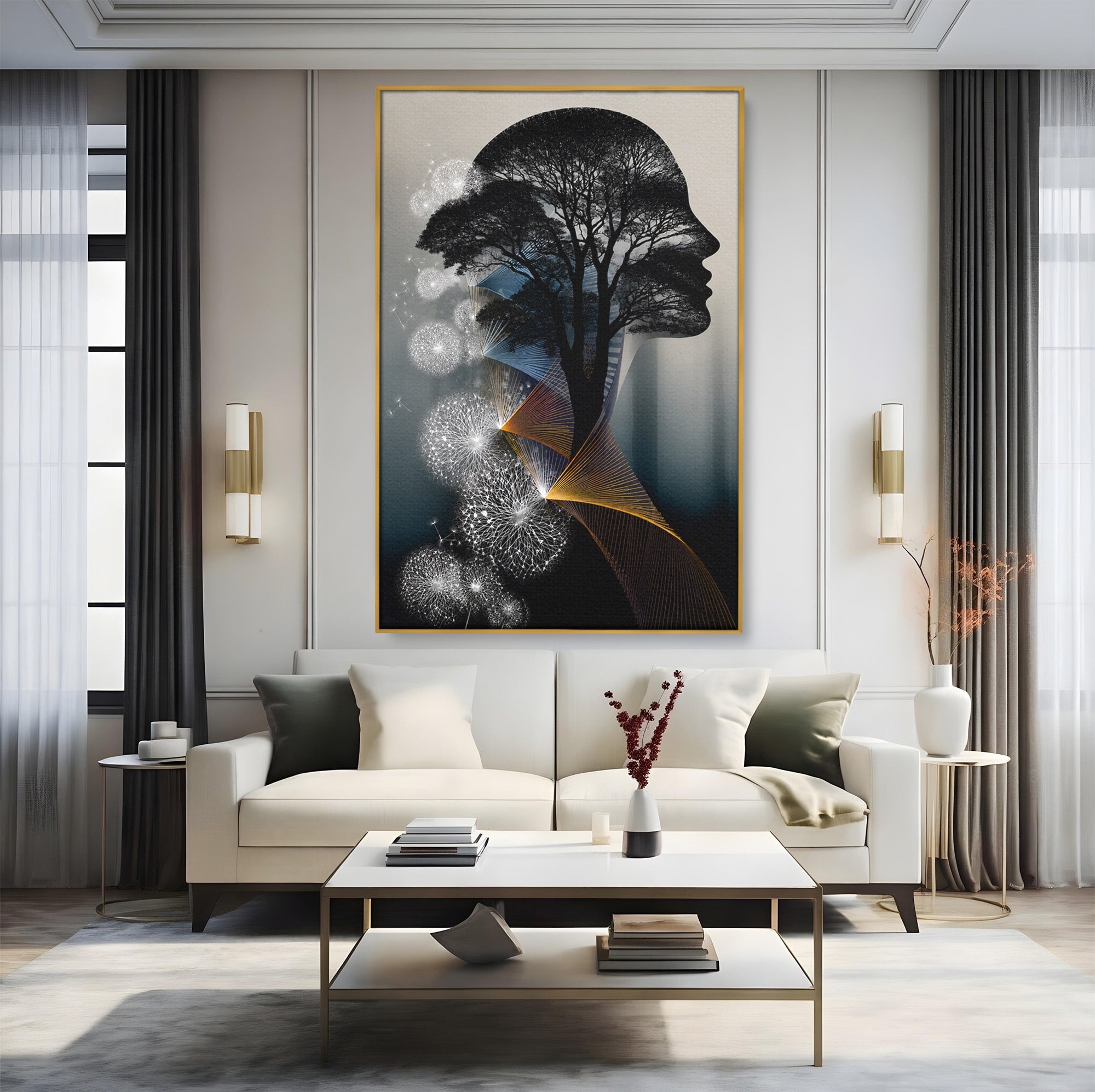 Tablou Canvas Premium LuxCanva® A1902, Silhouette Arborescenta, Silhouette, Arbore, Abstract, Contemplativ, Birou, Culori Vibrante