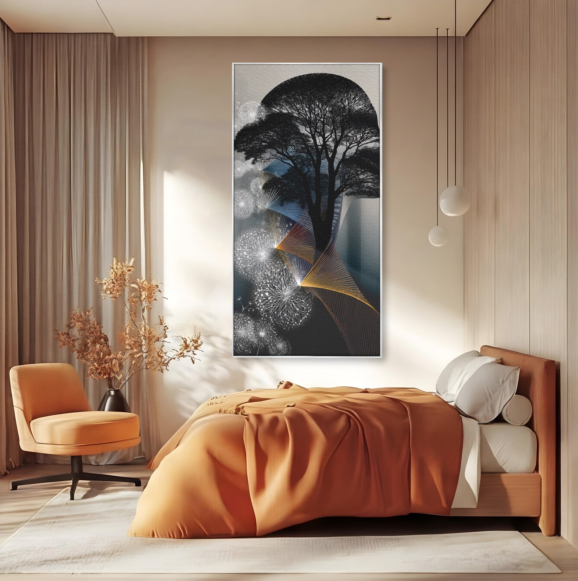 Tablou Canvas Premium LuxCanva® A1902, Silhouette Arborescenta, Silhouette, Arbore, Abstract, Contemplativ, Birou, Culori Vibrante