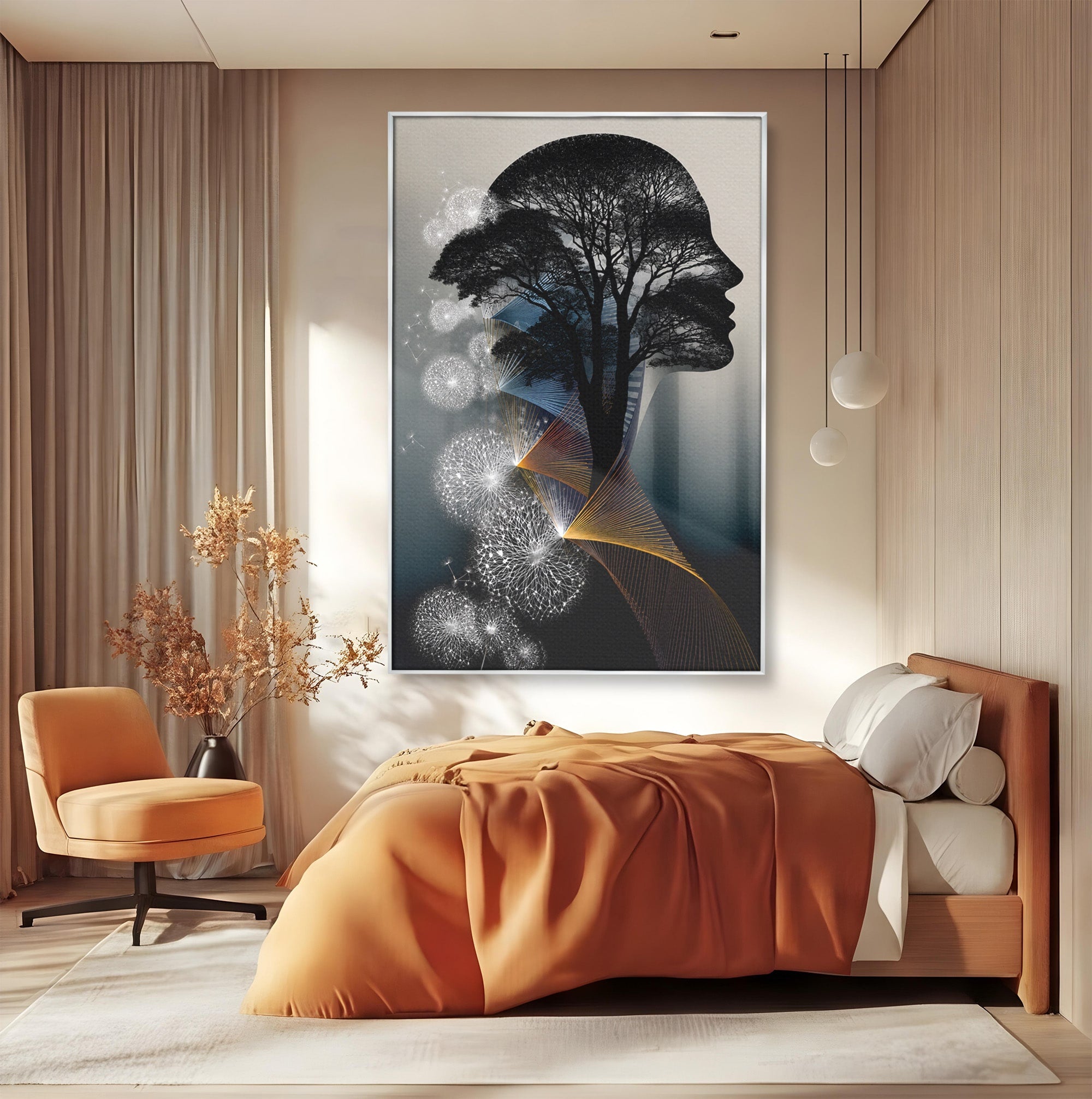 Tablou Canvas Premium LuxCanva® A1902, Silhouette Arborescenta, Silhouette, Arbore, Abstract, Contemplativ, Birou, Culori Vibrante