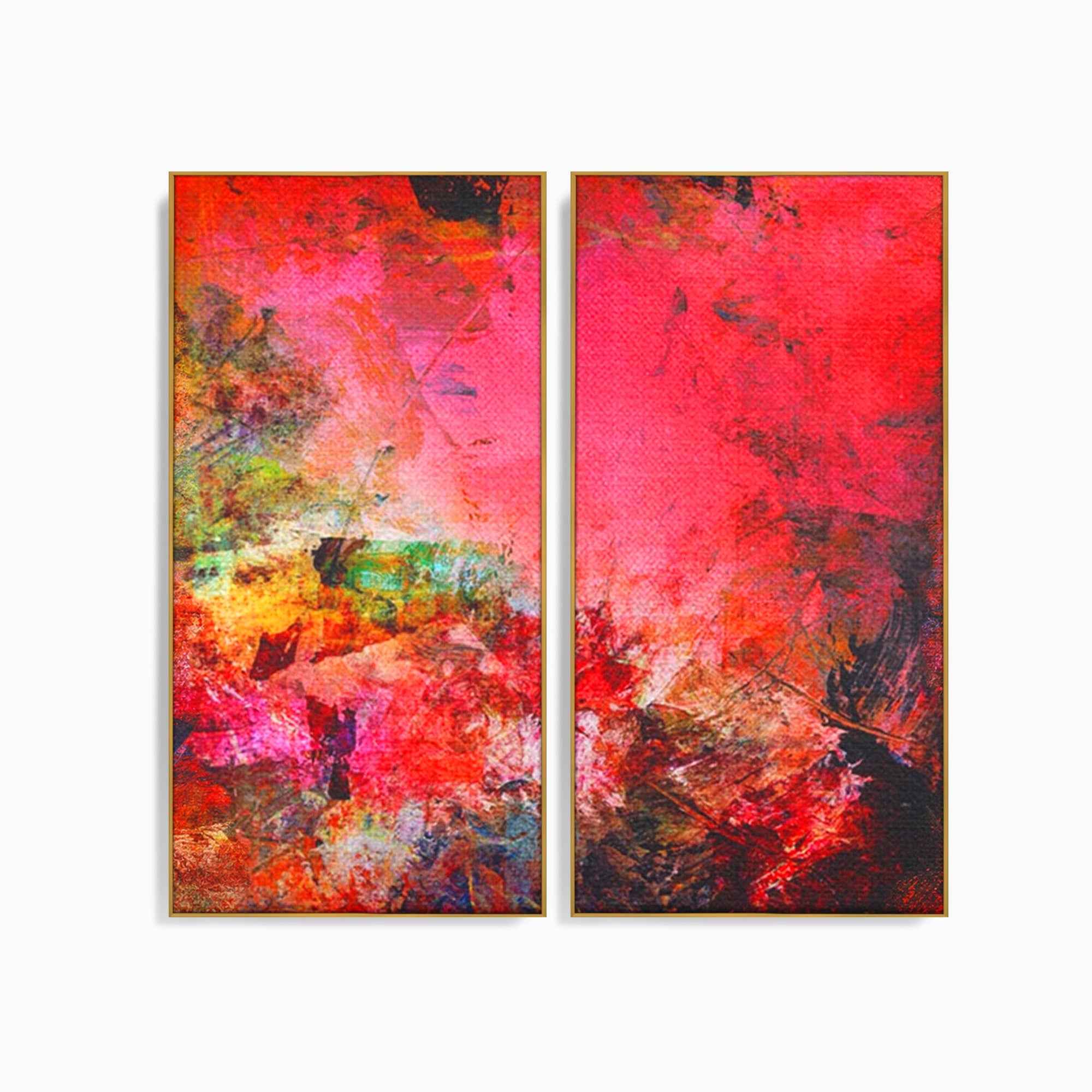 Set 2 Tablouri Canvas Premium LuxCanva® A2-1085, Colorful Red, Abstract, Red, Multicolor, Culori Vibrante