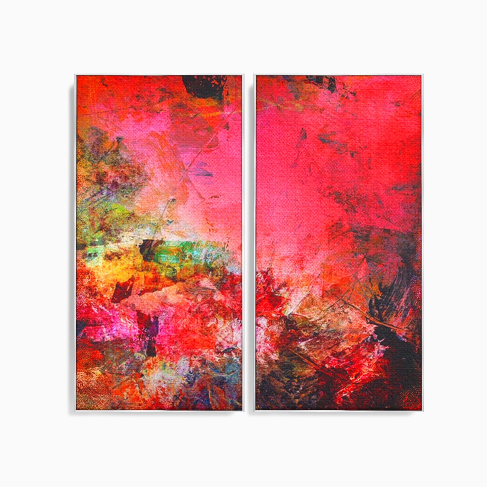 Set 2 Tablouri Canvas Premium LuxCanva® A2-1085, Colorful Red, Abstract, Red, Multicolor, Culori Vibrante