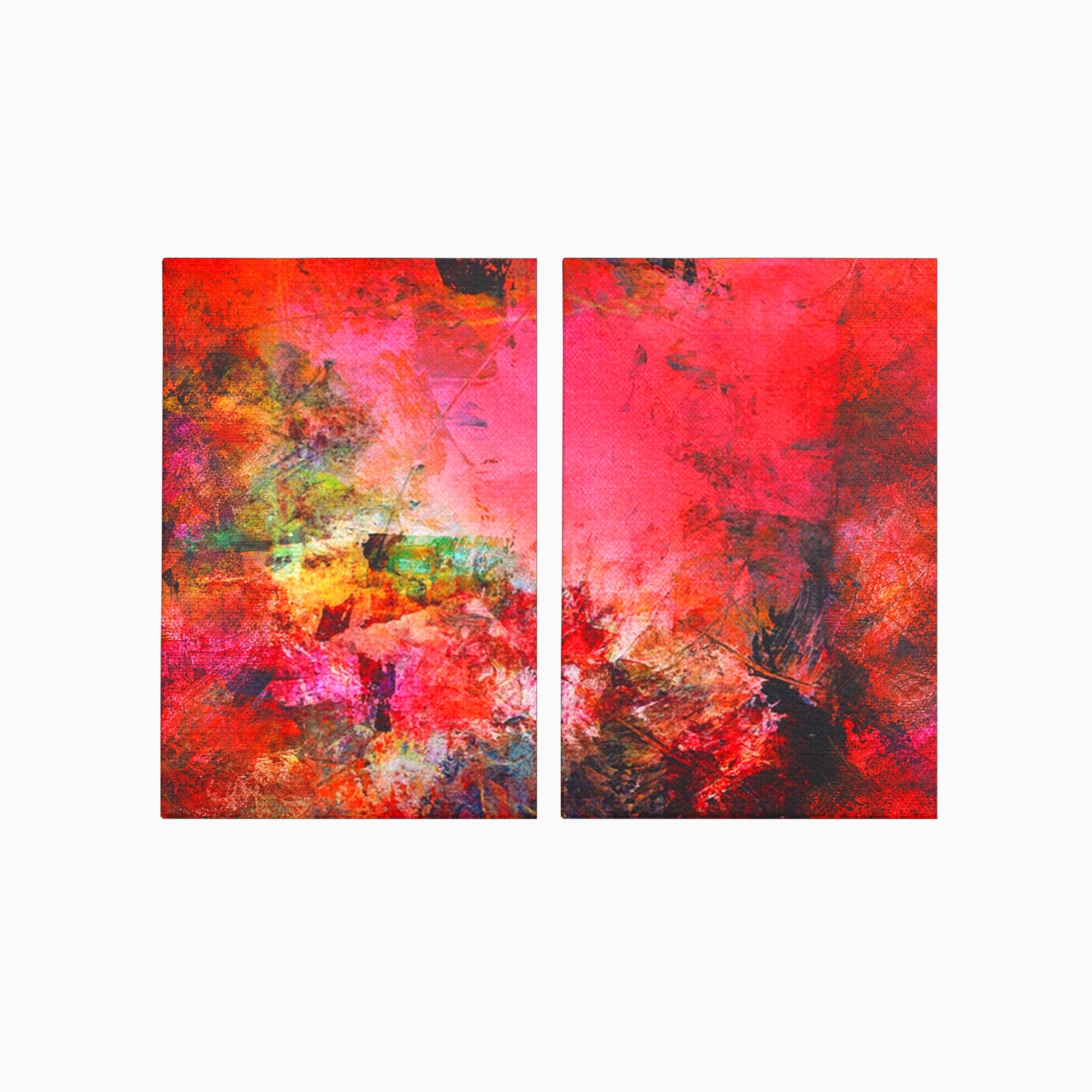 Set 2 Tablouri Canvas Premium LuxCanva® A2-1085, Colorful Red, Abstract, Red, Multicolor, Culori Vibrante