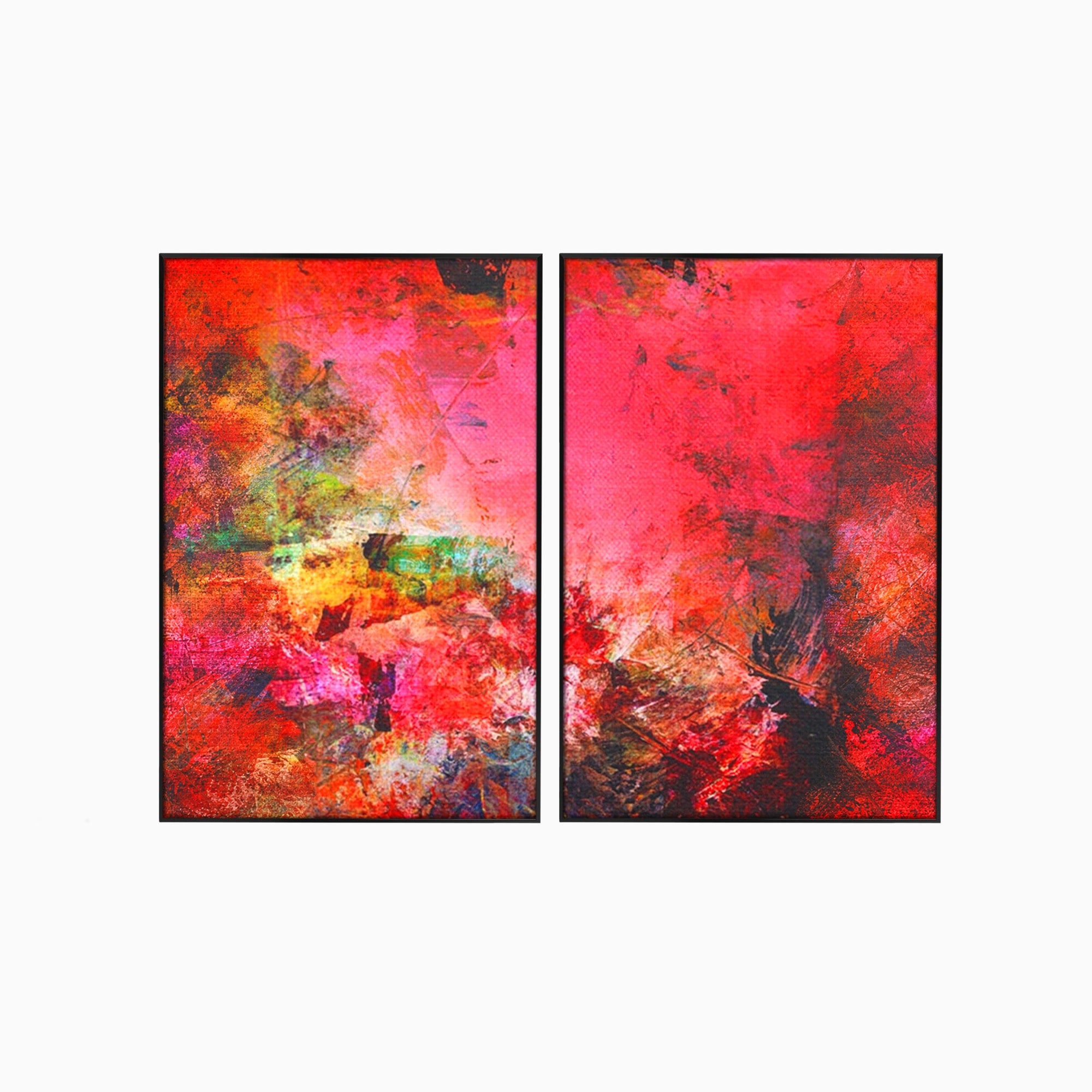 Set 2 Tablouri Canvas Premium LuxCanva® A2-1085, Colorful Red, Abstract, Red, Multicolor, Culori Vibrante