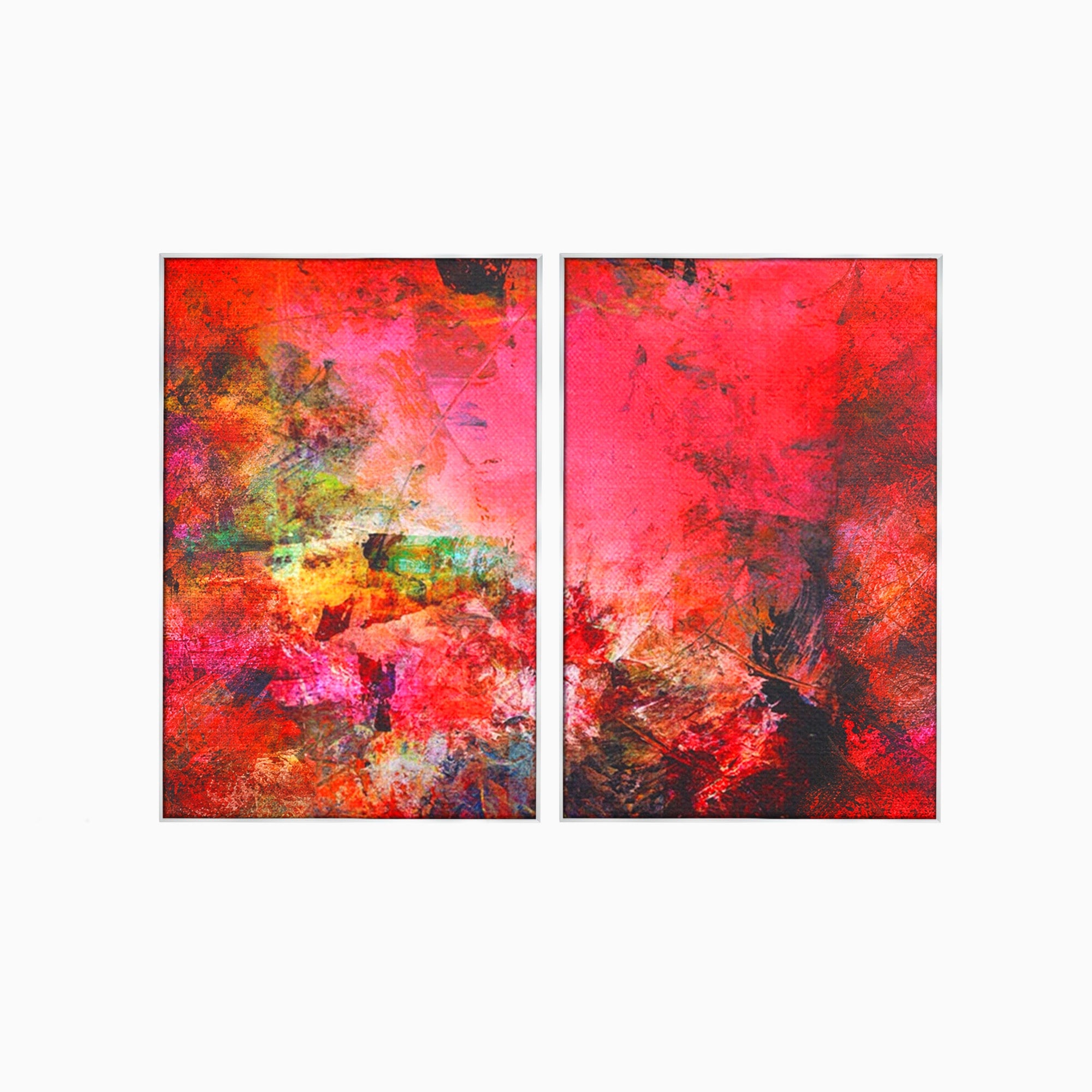 Set 2 Tablouri Canvas Premium LuxCanva® A2-1085, Colorful Red, Abstract, Red, Multicolor, Culori Vibrante