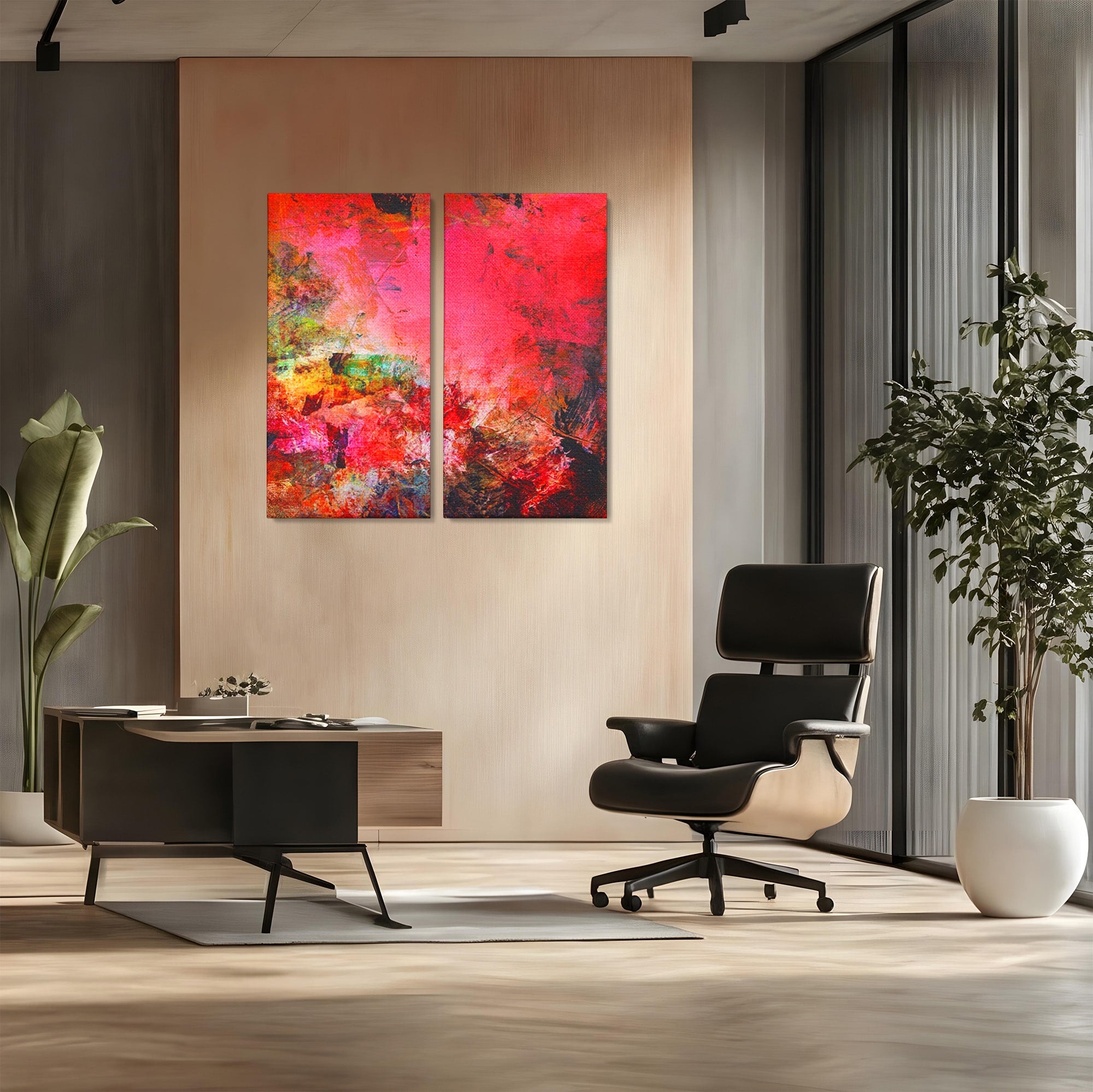 Set 2 Tablouri Canvas Premium LuxCanva® A2-1085, Colorful Red, Abstract, Red, Multicolor, Culori Vibrante