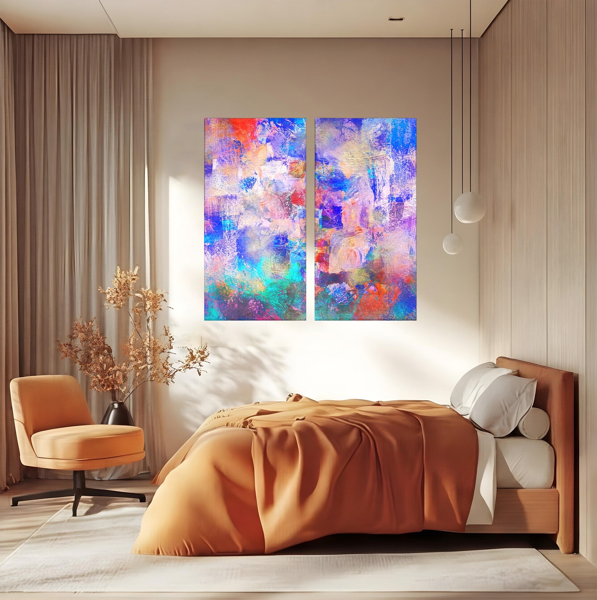 Set 2 Tablouri Canvas Premium LuxCanva® A2-1089, Multicolor, Abstract, Mixture Of Colors, Culori Vibrante