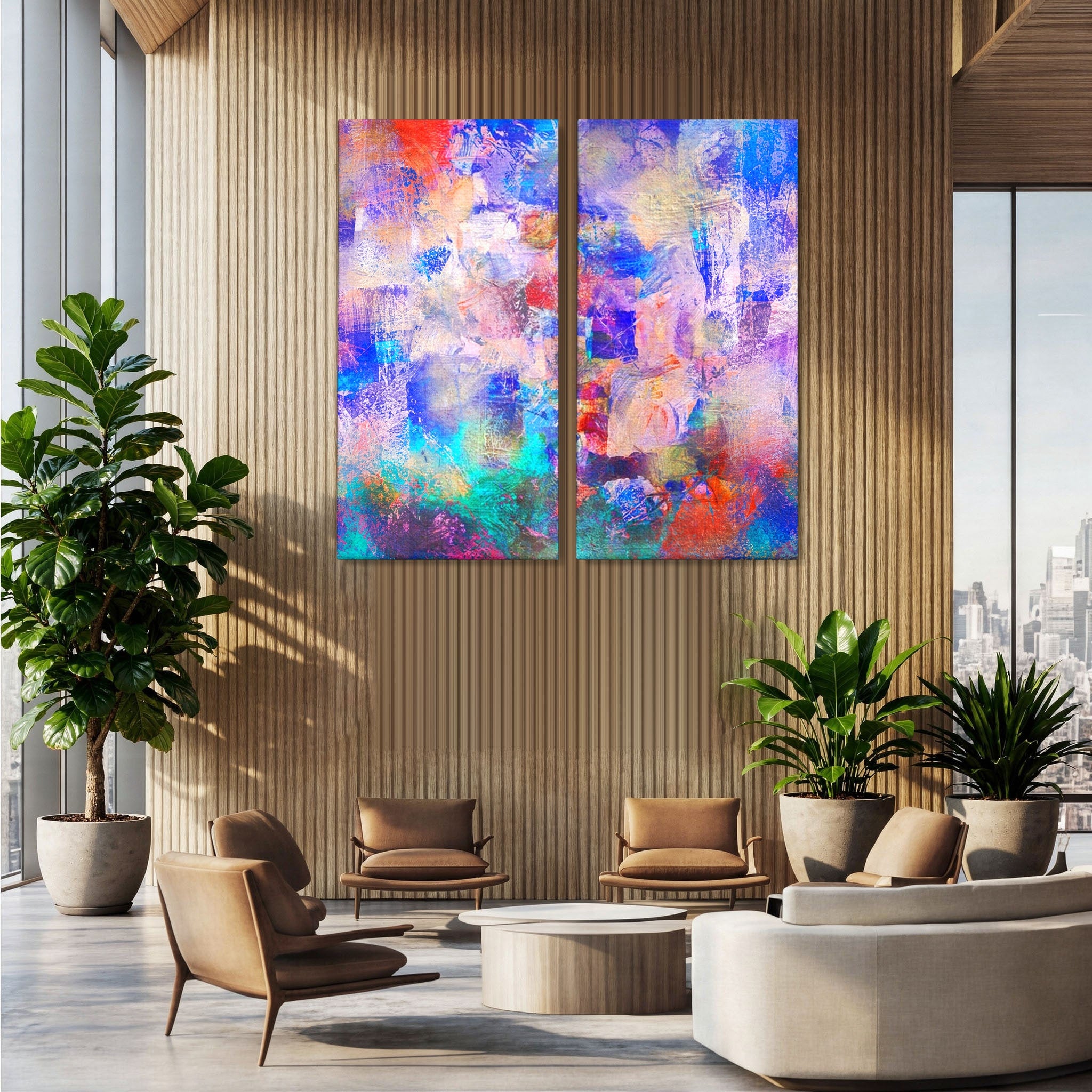 Set 2 Tablouri Canvas Premium LuxCanva® A2-1089, Multicolor, Abstract, Mixture Of Colors, Culori Vibrante