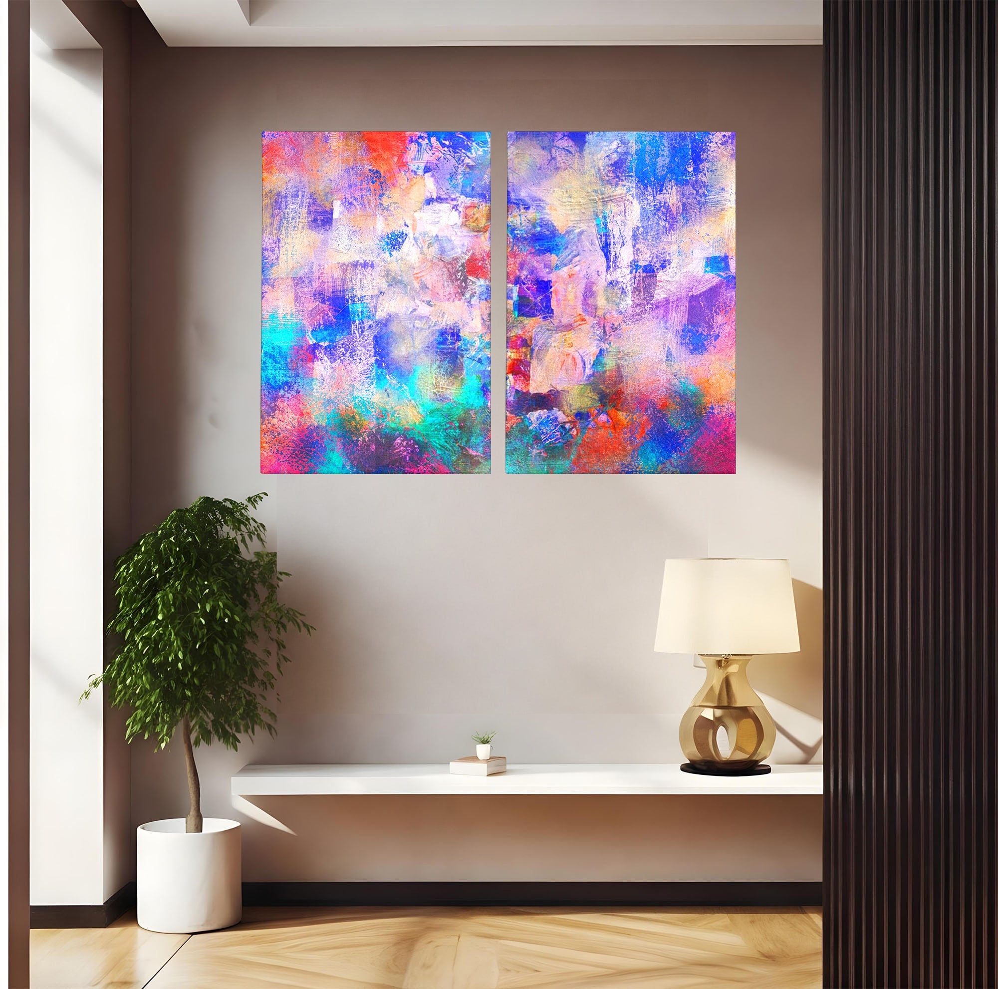 Set 2 Tablouri Canvas Premium LuxCanva® A2-1089, Multicolor, Abstract, Mixture Of Colors, Culori Vibrante