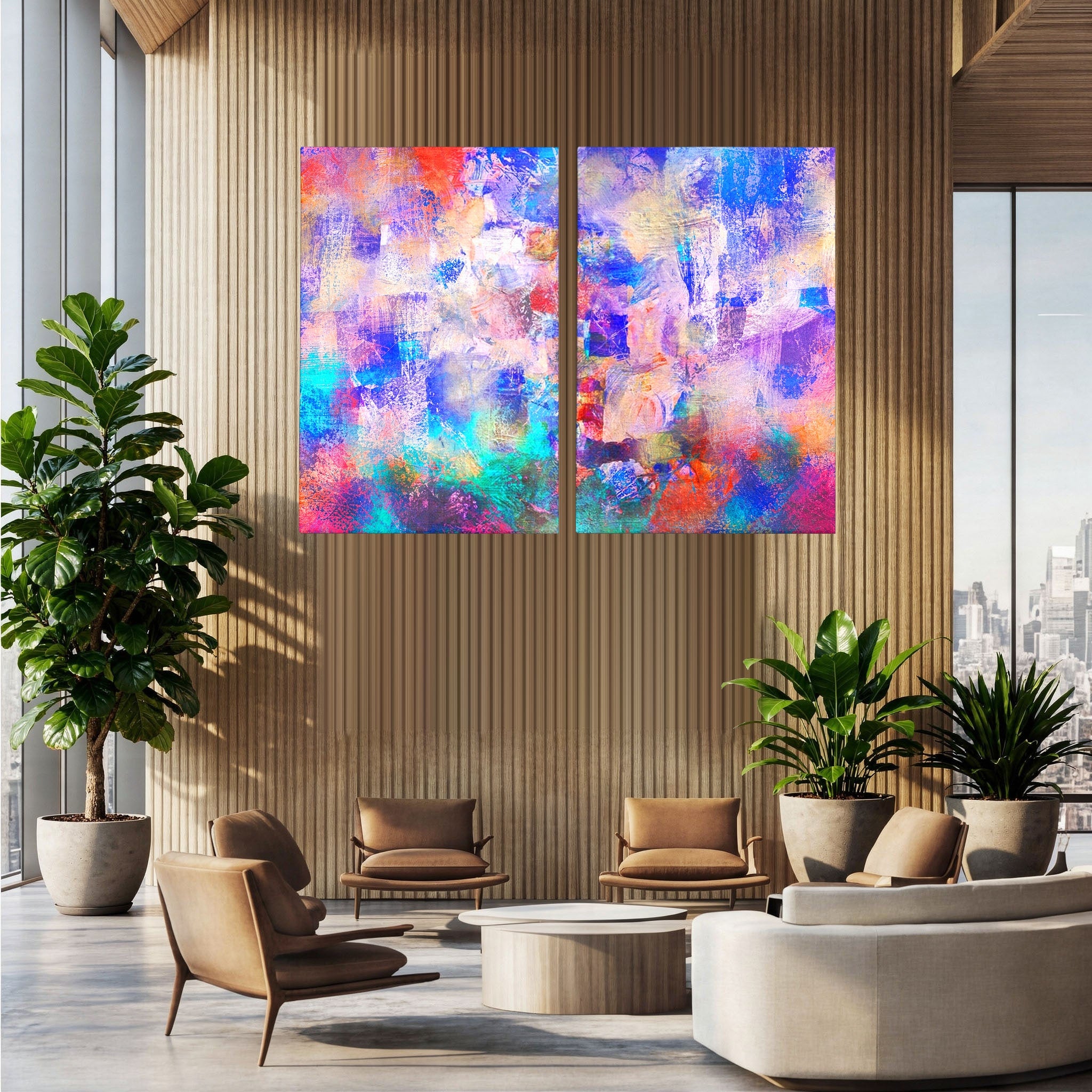 Set 2 Tablouri Canvas Premium LuxCanva® A2-1089, Multicolor, Abstract, Mixture Of Colors, Culori Vibrante