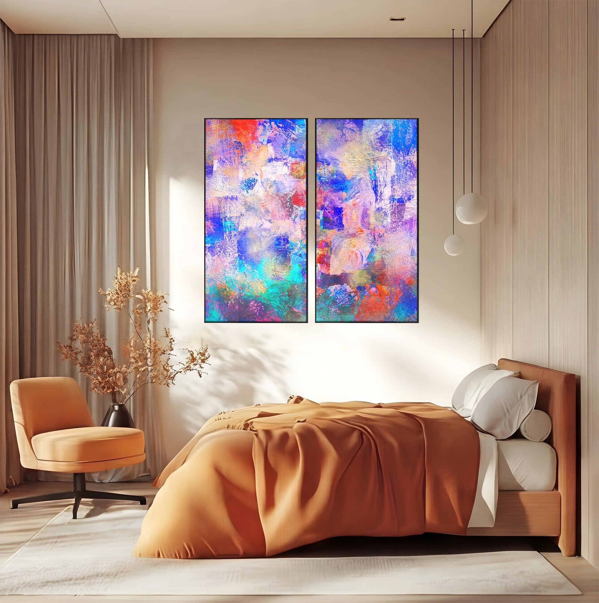 Set 2 Tablouri Canvas Premium LuxCanva® A2-1089, Multicolor, Abstract, Mixture Of Colors, Culori Vibrante