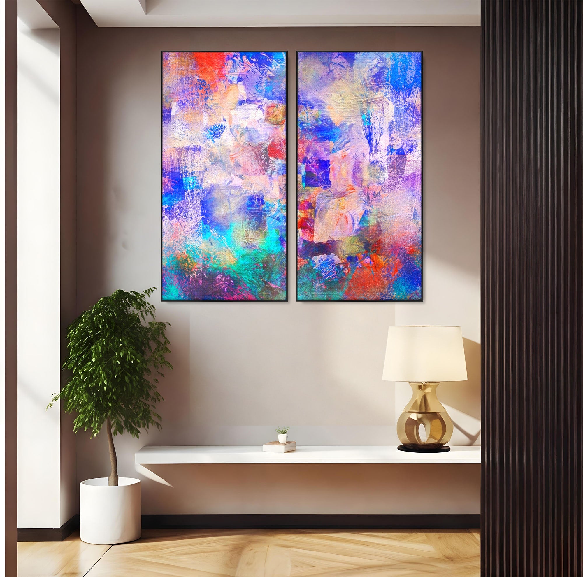 Set 2 Tablouri Canvas Premium LuxCanva® A2-1089, Multicolor, Abstract, Mixture Of Colors, Culori Vibrante