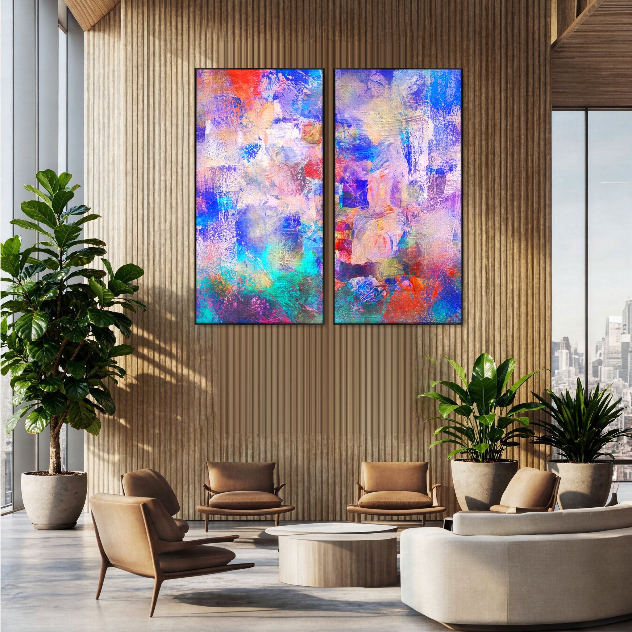 Set 2 Tablouri Canvas Premium LuxCanva® A2-1089, Multicolor, Abstract, Mixture Of Colors, Culori Vibrante