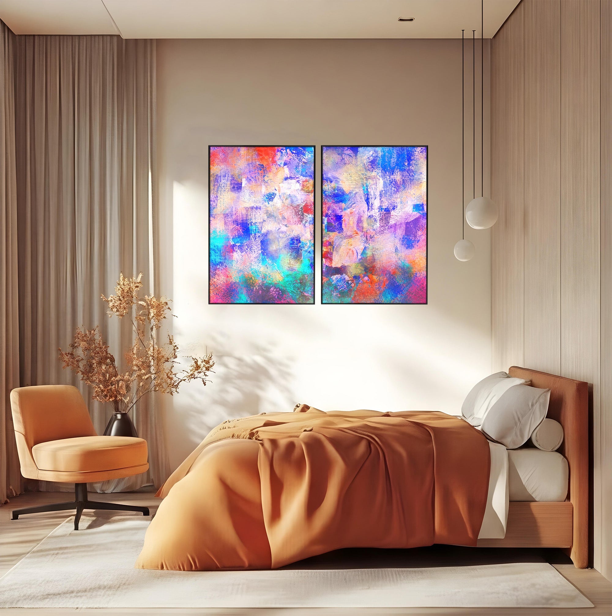 Set 2 Tablouri Canvas Premium LuxCanva® A2-1089, Multicolor, Abstract, Mixture Of Colors, Culori Vibrante