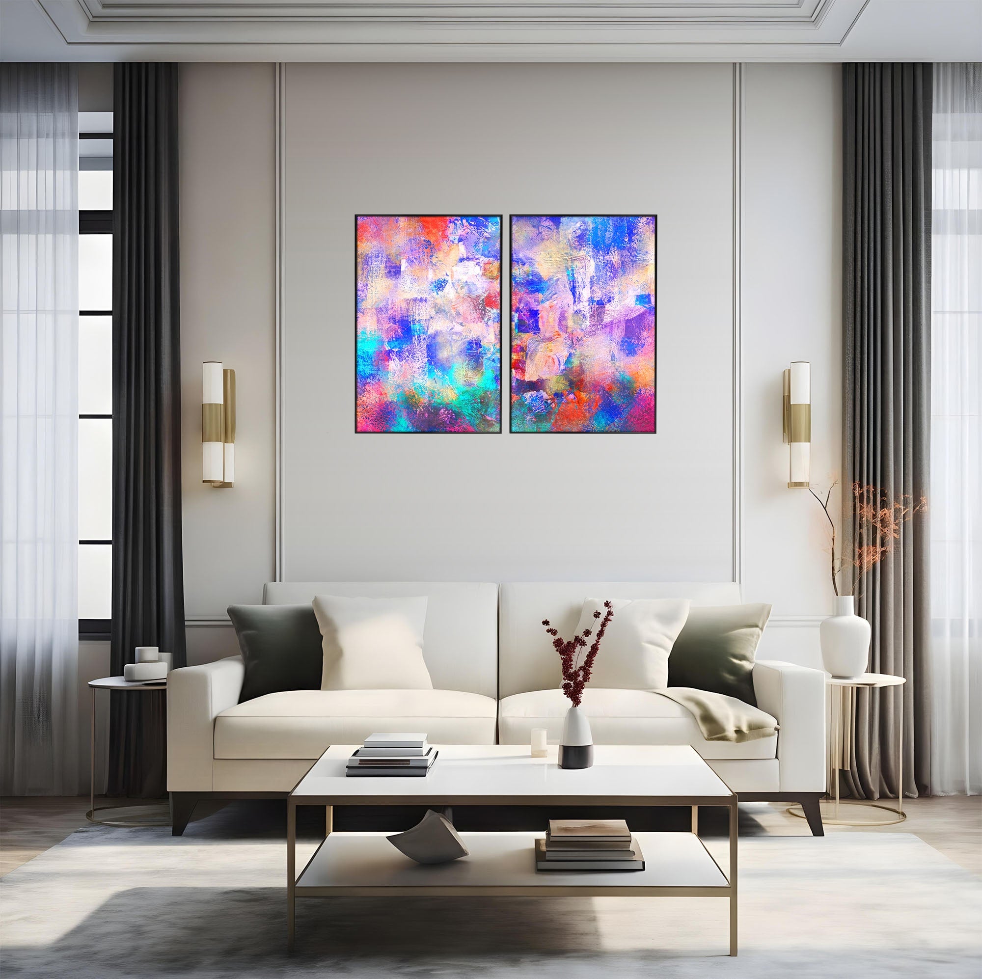 Set 2 Tablouri Canvas Premium LuxCanva® A2-1089, Multicolor, Abstract, Mixture Of Colors, Culori Vibrante