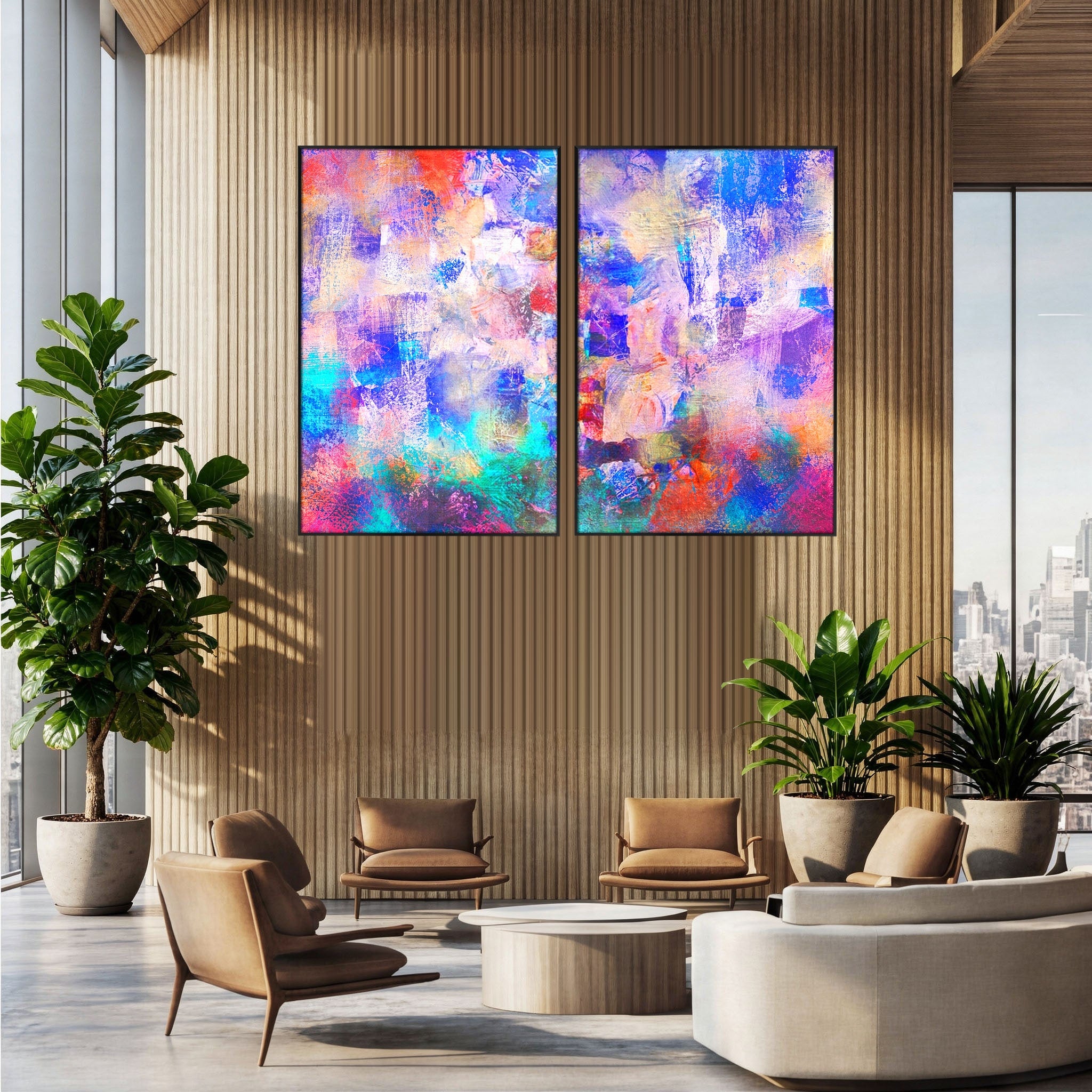 Set 2 Tablouri Canvas Premium LuxCanva® A2-1089, Multicolor, Abstract, Mixture Of Colors, Culori Vibrante