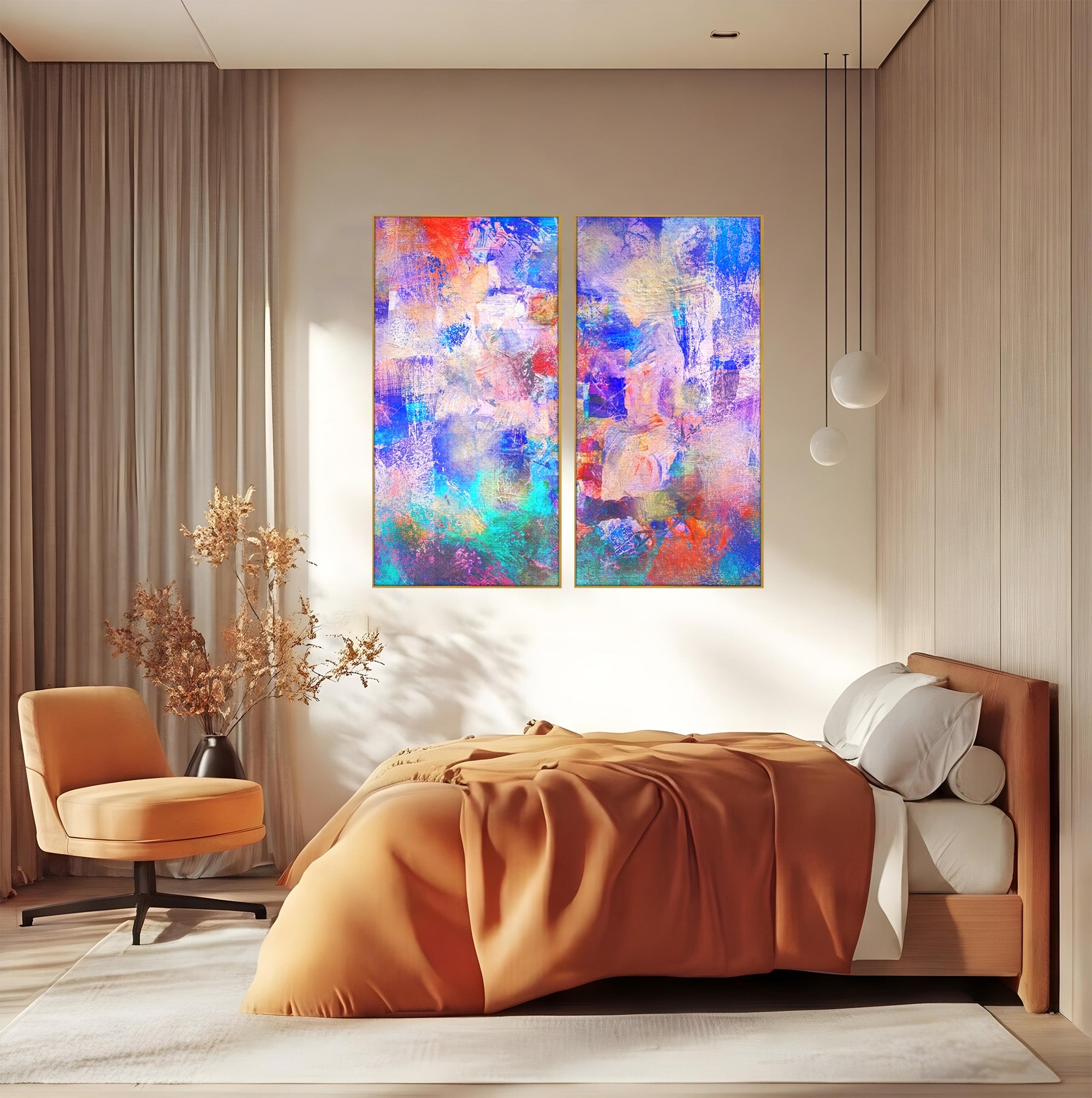 Set 2 Tablouri Canvas Premium LuxCanva® A2-1089, Multicolor, Abstract, Mixture Of Colors, Culori Vibrante