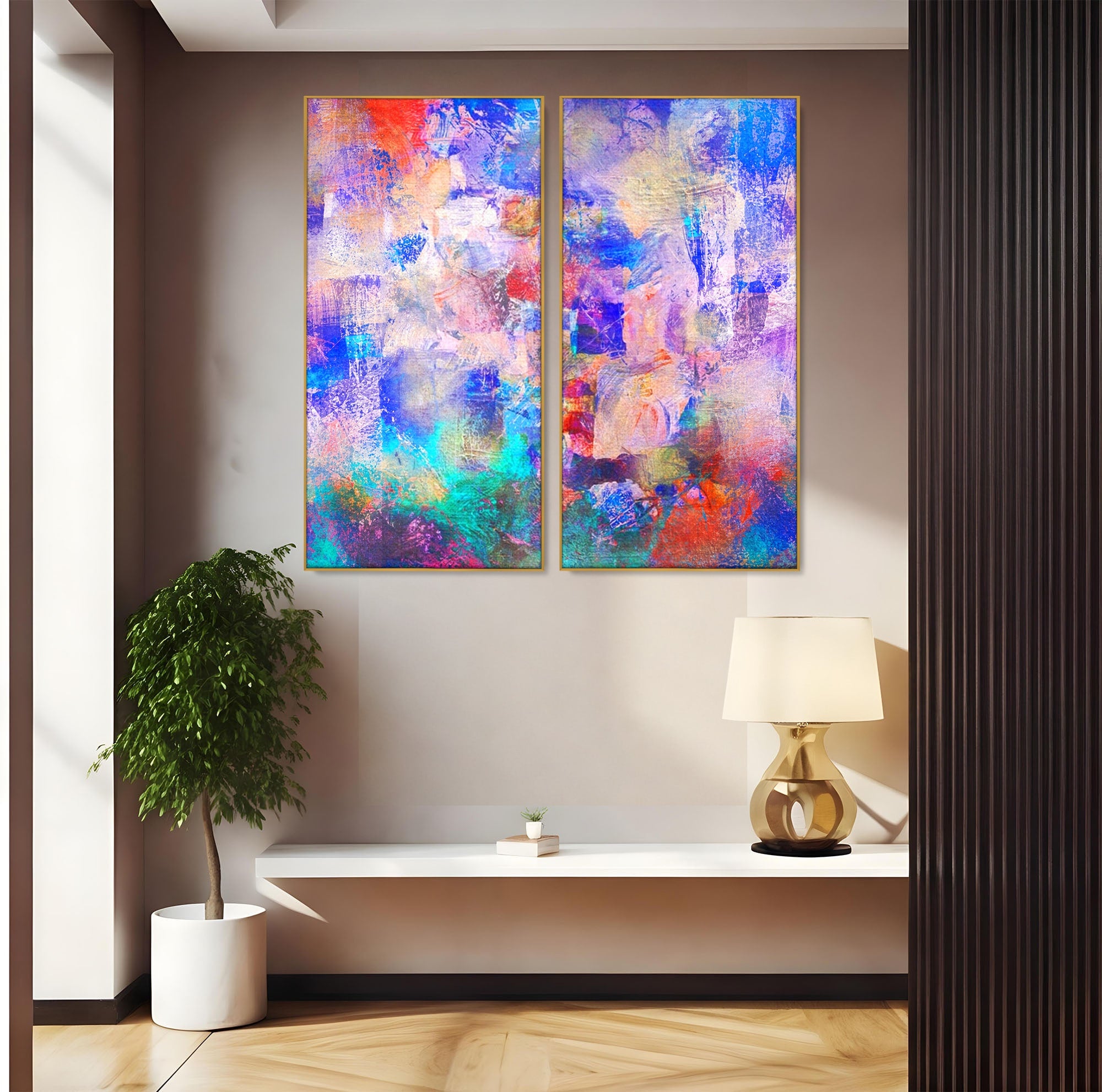 Set 2 Tablouri Canvas Premium LuxCanva® A2-1089, Multicolor, Abstract, Mixture Of Colors, Culori Vibrante