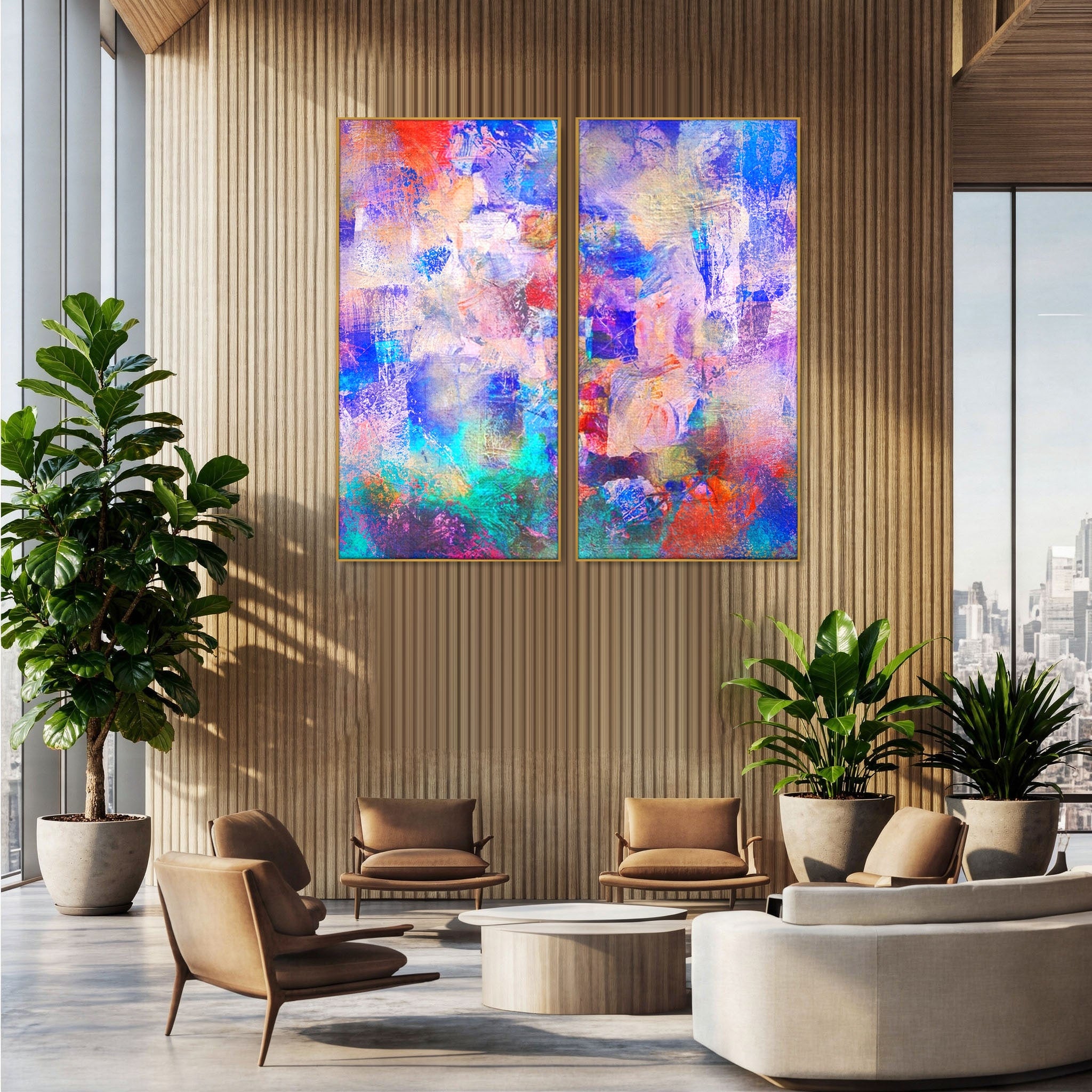 Set 2 Tablouri Canvas Premium LuxCanva® A2-1089, Multicolor, Abstract, Mixture Of Colors, Culori Vibrante